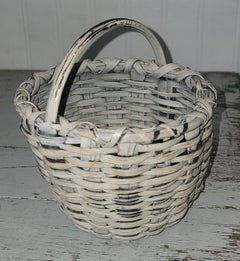 19Thc Original White Painted Mini Handled Basket