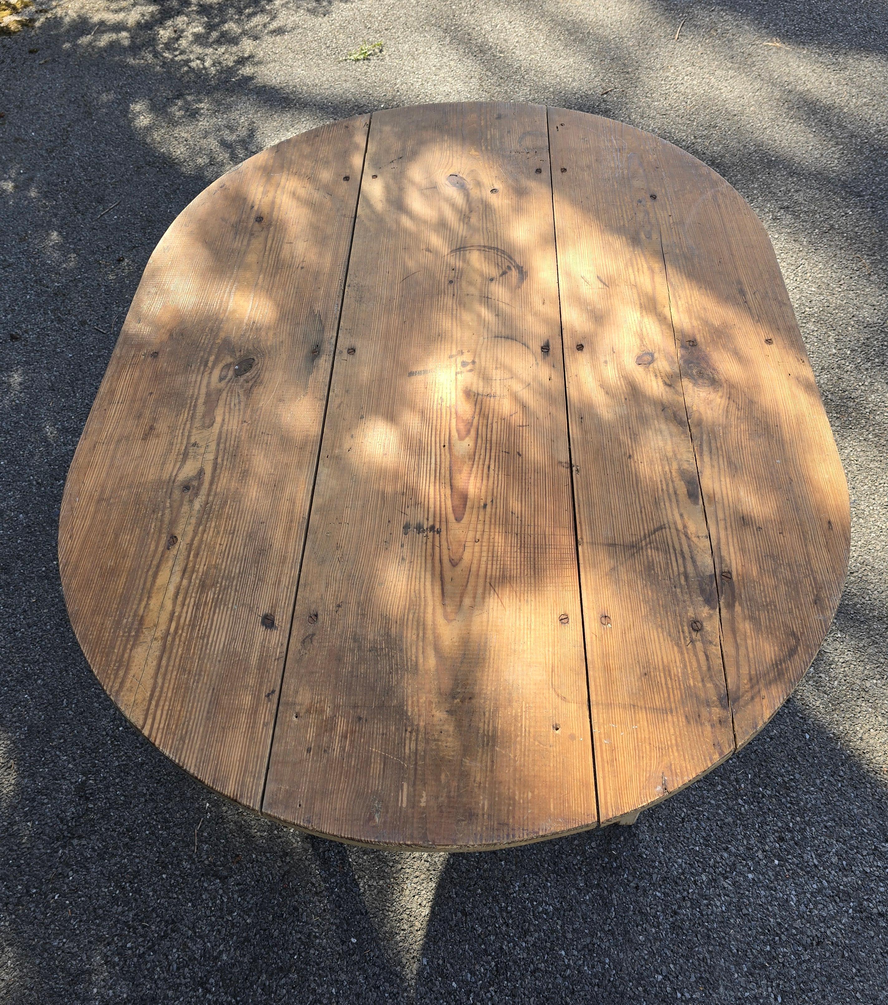 Adirondack 19thc Original White Painted Oval Form Table From Pennsylvania For Sale