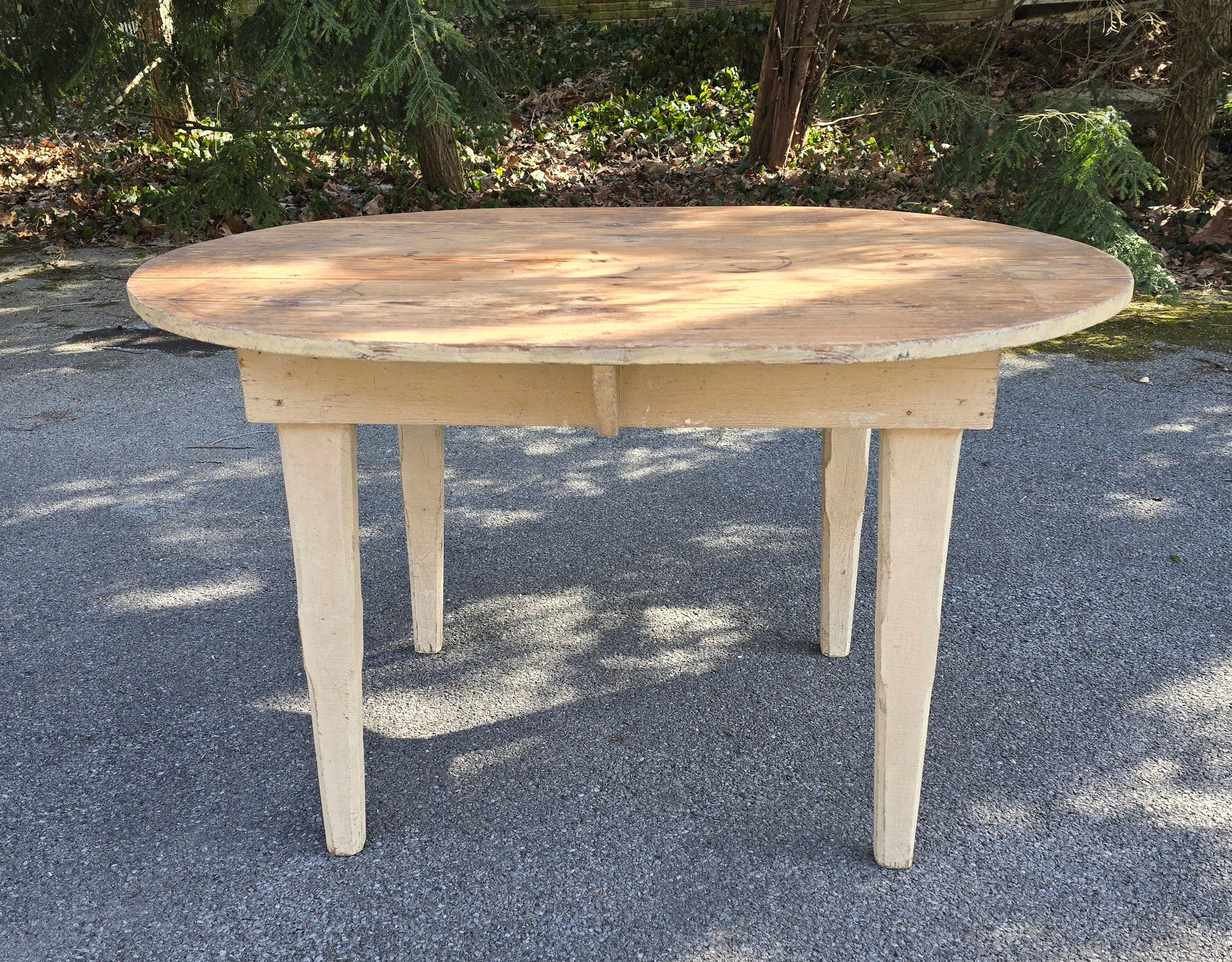 19th Century 19thc Original White Painted Oval Form Table From Pennsylvania For Sale