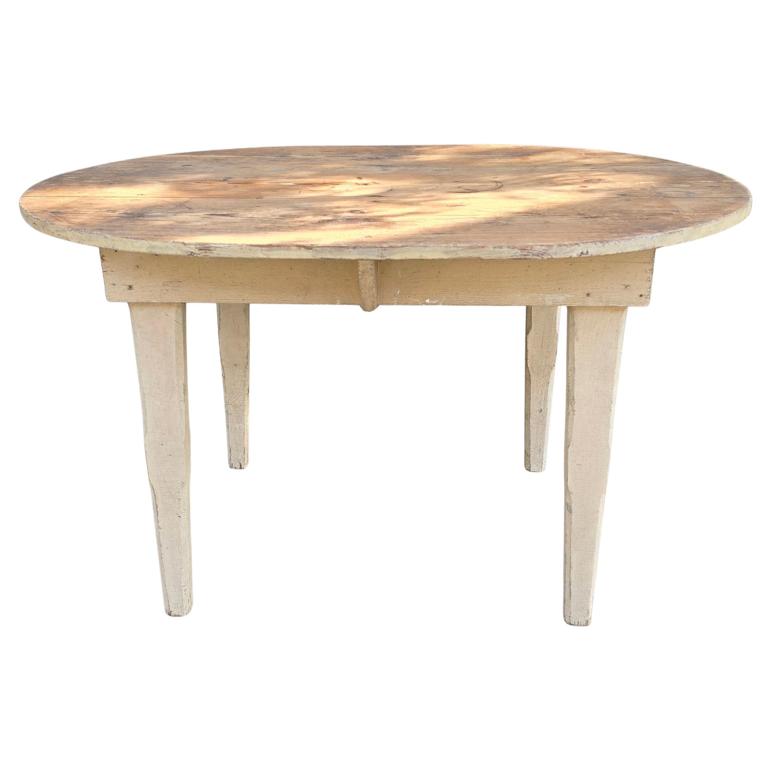 19thc Original White Painted Oval Form Table From Pennsylvania For Sale