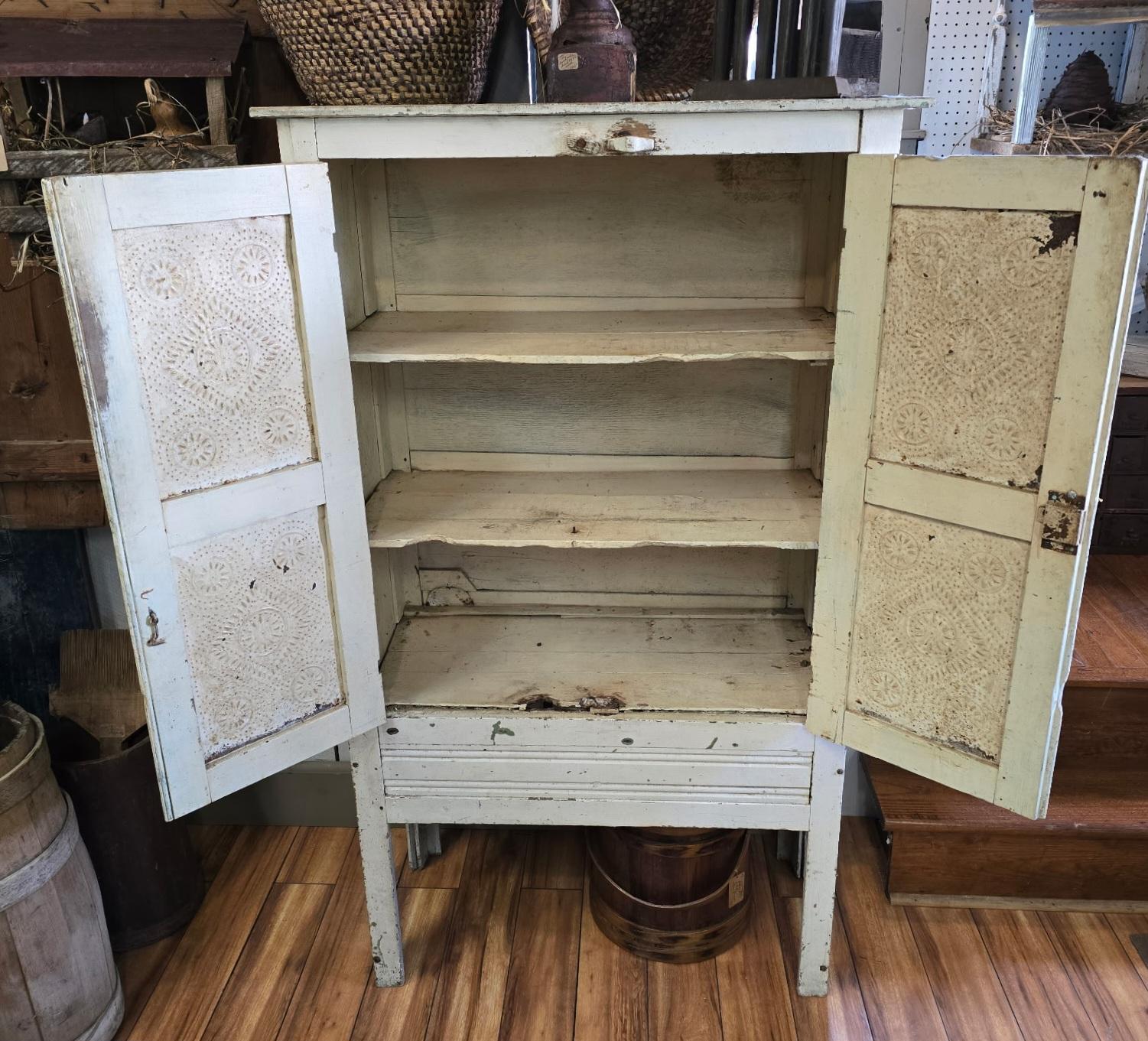 Folk Art 19thc Original White Painted Pie Safe From Pennsylvania For Sale