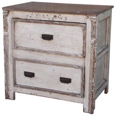Antique 19Thc Original White Painted Two-Drawer Chest or End Table