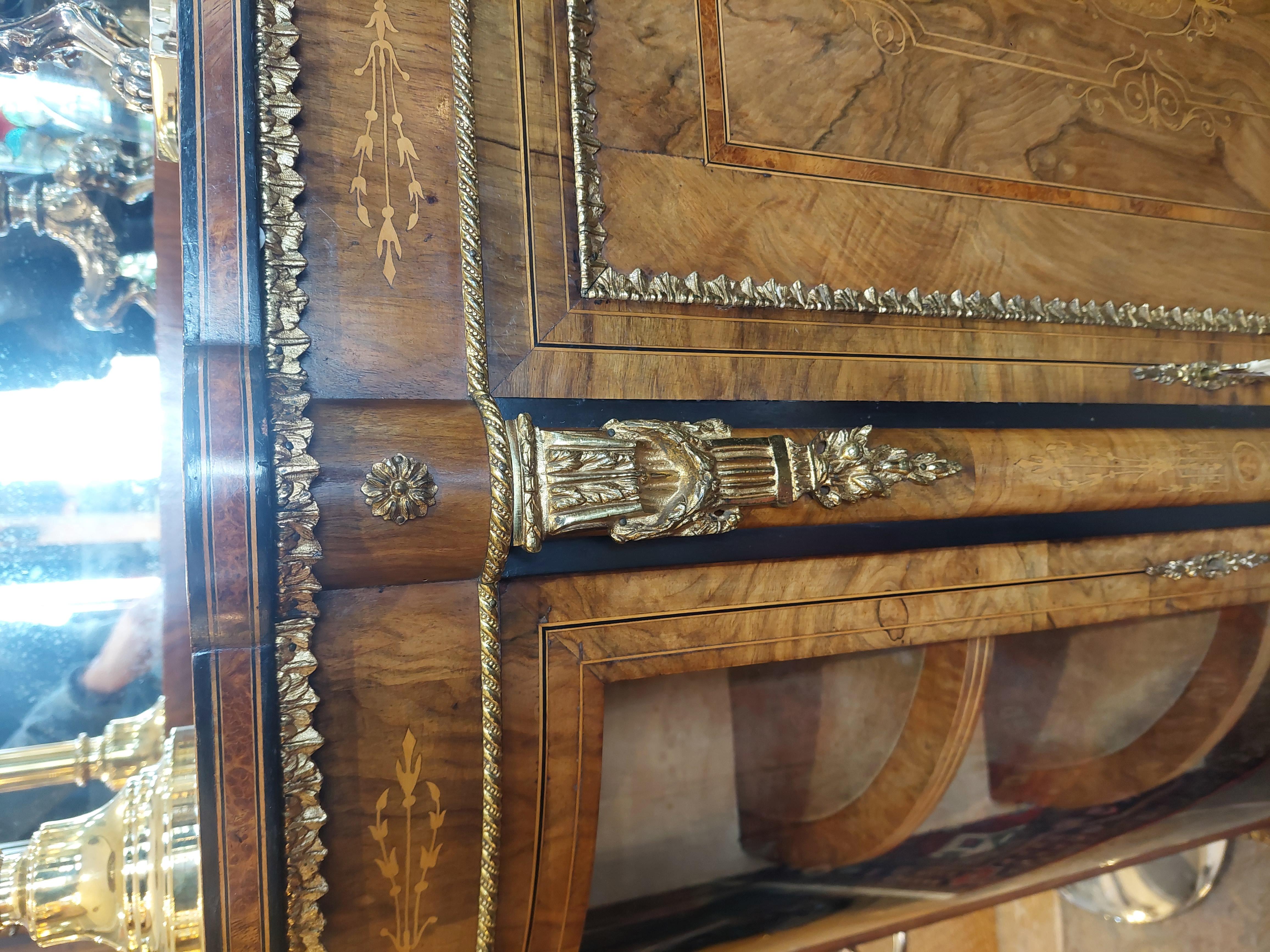 High Victorian 19thC Ormolu Mounted Figured Walnut Mirror Back Credenza For Sale