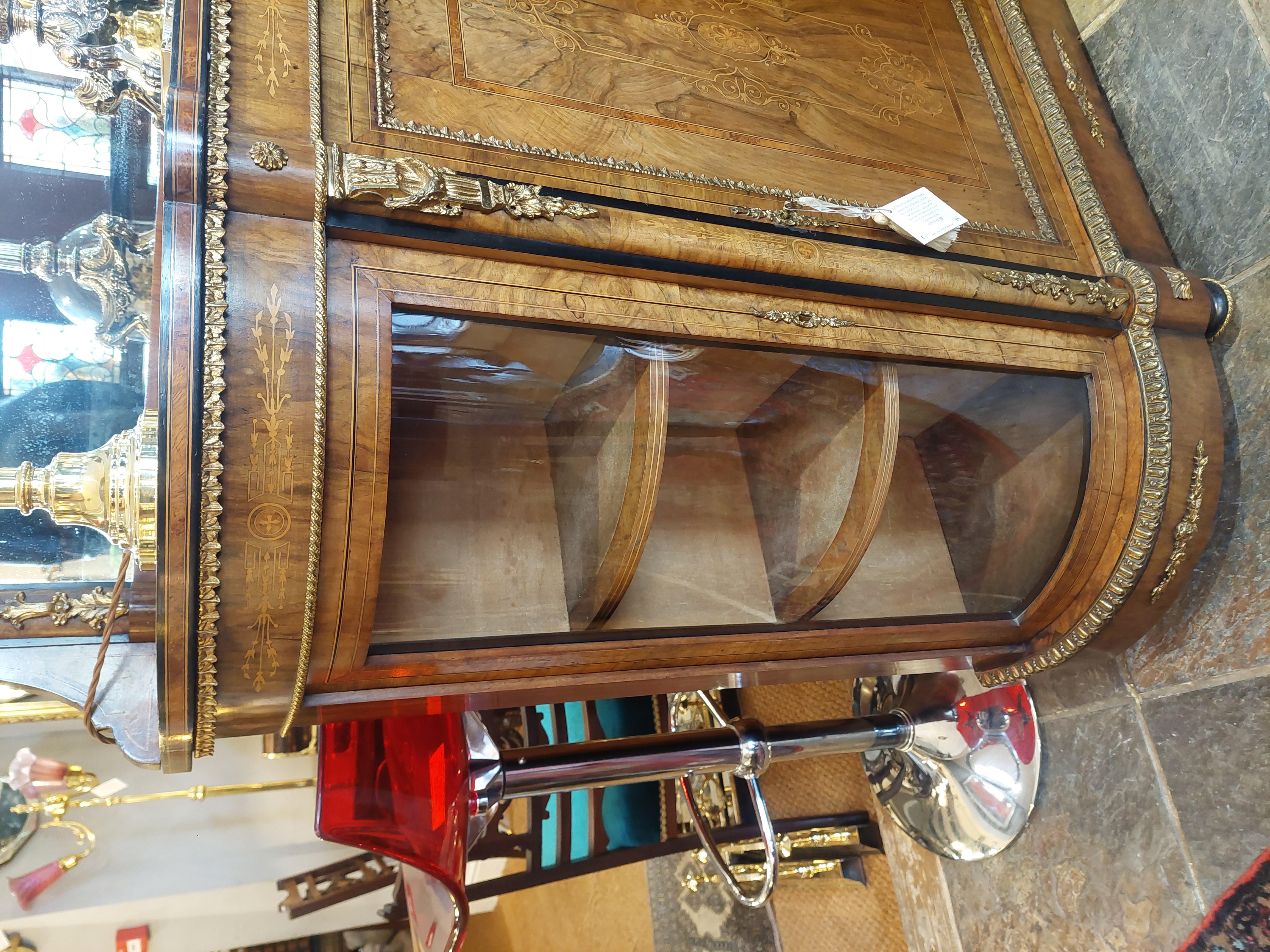 English 19thC Ormolu Mounted Figured Walnut Mirror Back Credenza For Sale