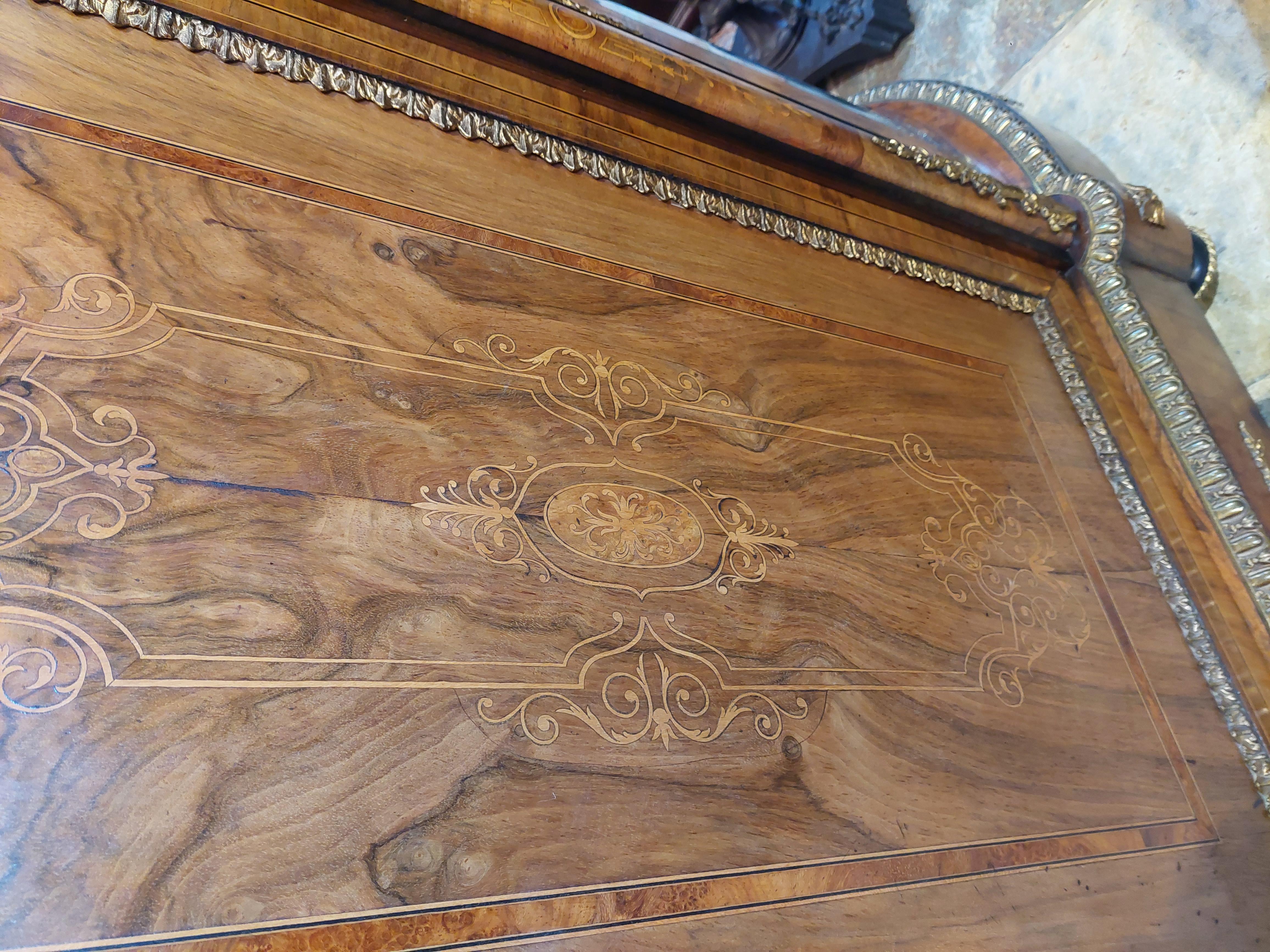 19thC Ormolu Mounted Figured Walnut Mirror Back Credenza For Sale 3