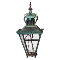 19thC Oversized English 'George Bray' Gothic Verdigris Lantern