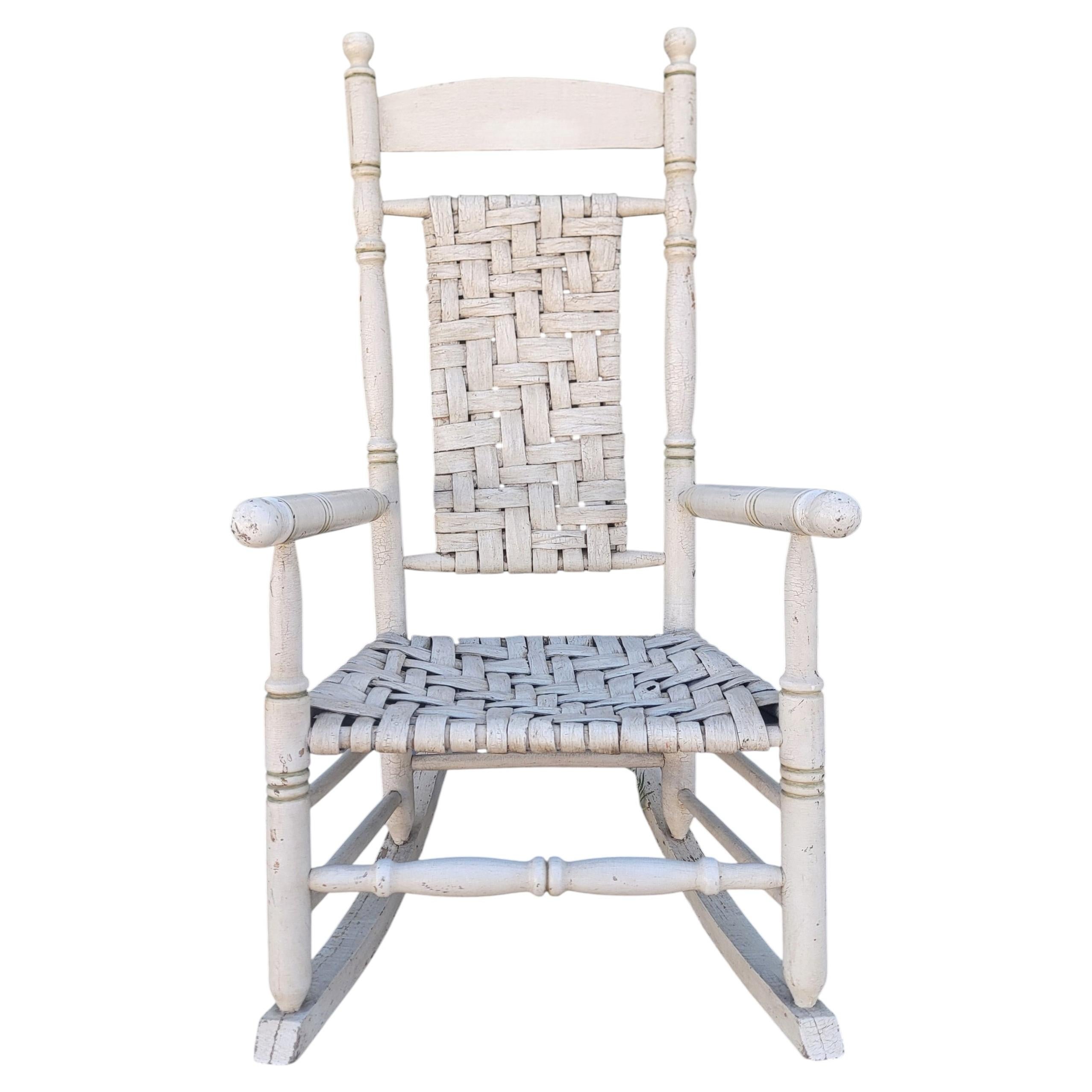 19thc Oyster Painted Wooden Rocking Chair For Sale