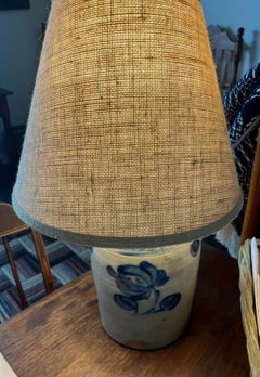 19Thc Pa. Decorated Stoneware Crock Lamp