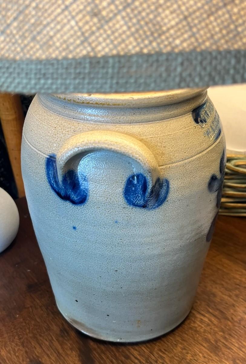 Adirondack 19Thc Pa. Decorated Stoneware Crock Lamp For Sale