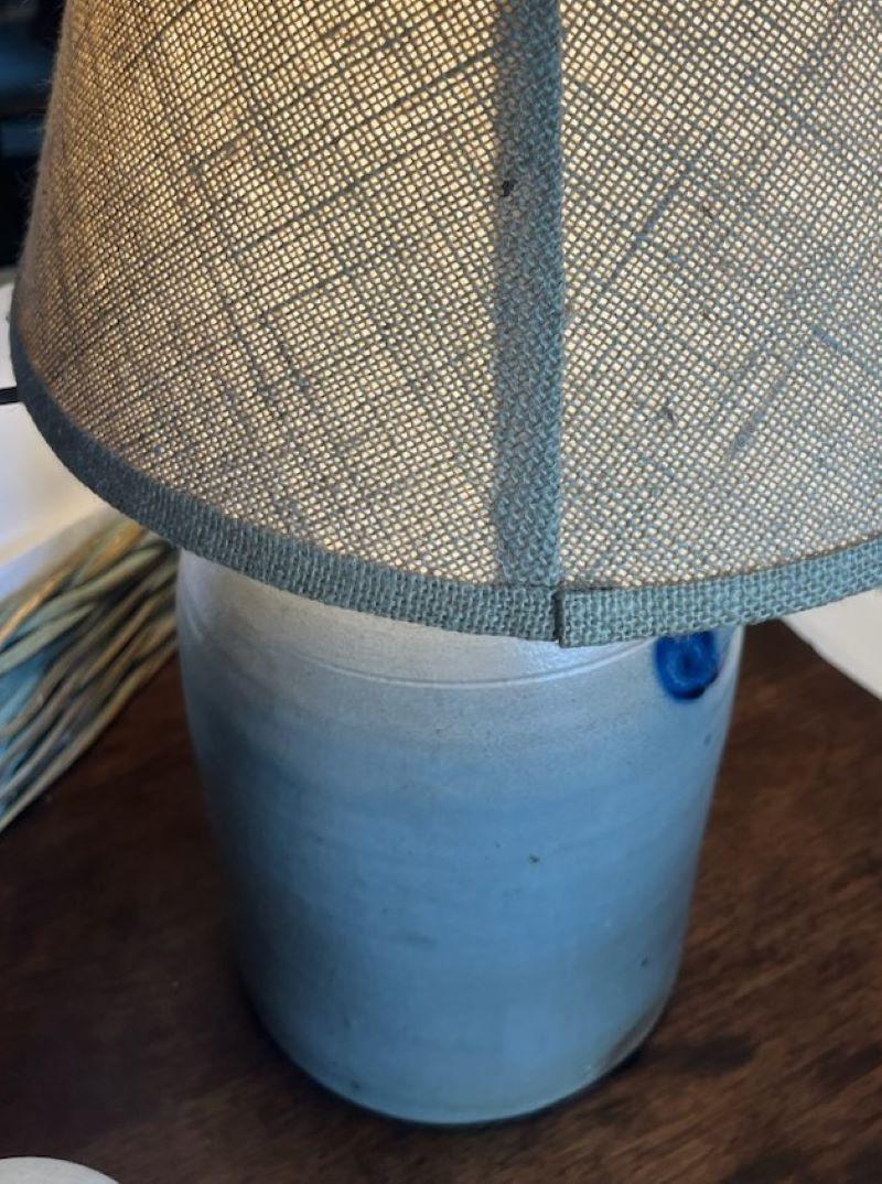 American 19Thc Pa. Decorated Stoneware Crock Lamp For Sale