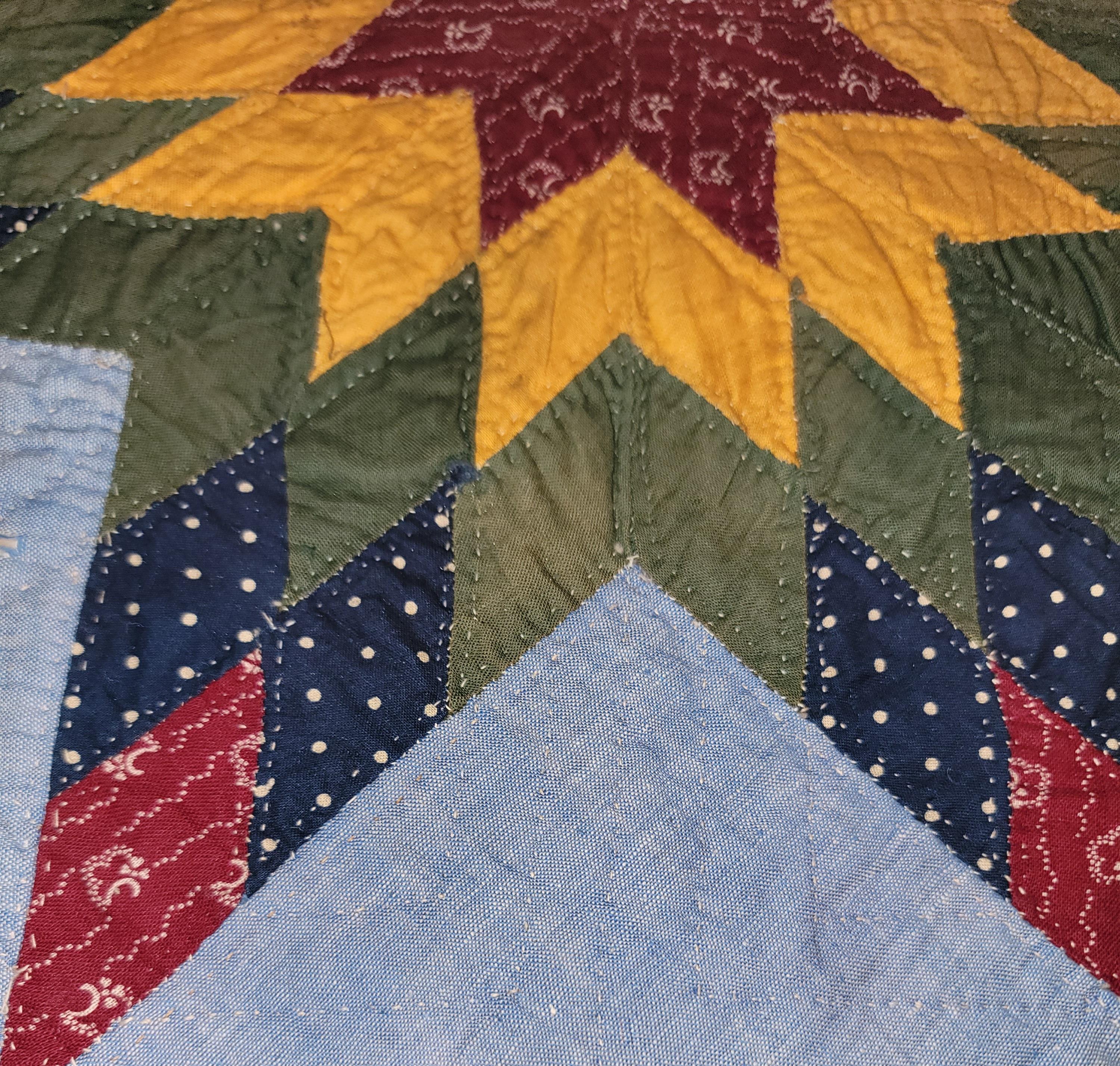 American 19th C Pennsylvania. Eight Point Star Doll Quilt in Plexy Frame