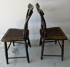 19thc PA Plank Seat Chairs W/Stencil Birds and Flowers