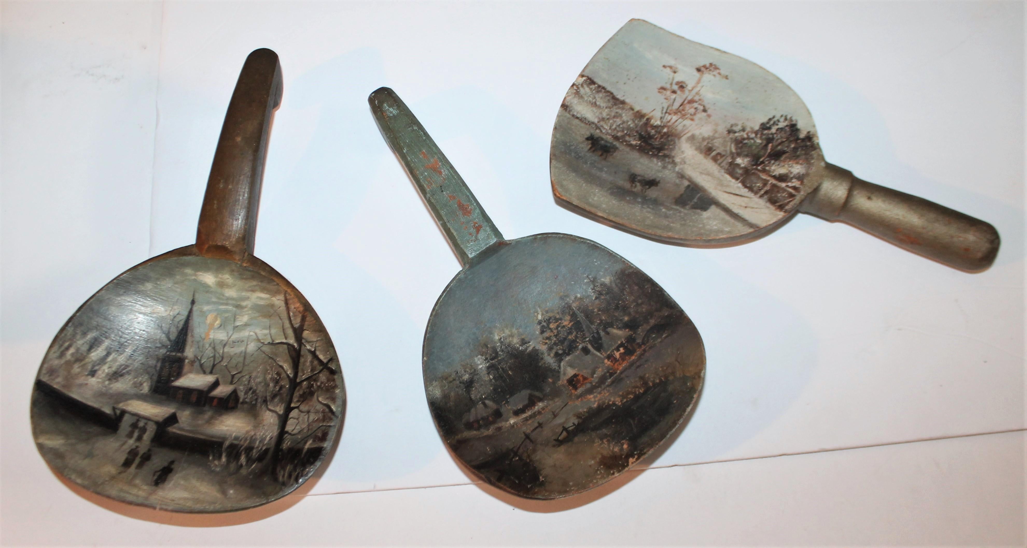 Adirondack 19th Century Paint Decorated Butter Paddles from New England, Collection of 3