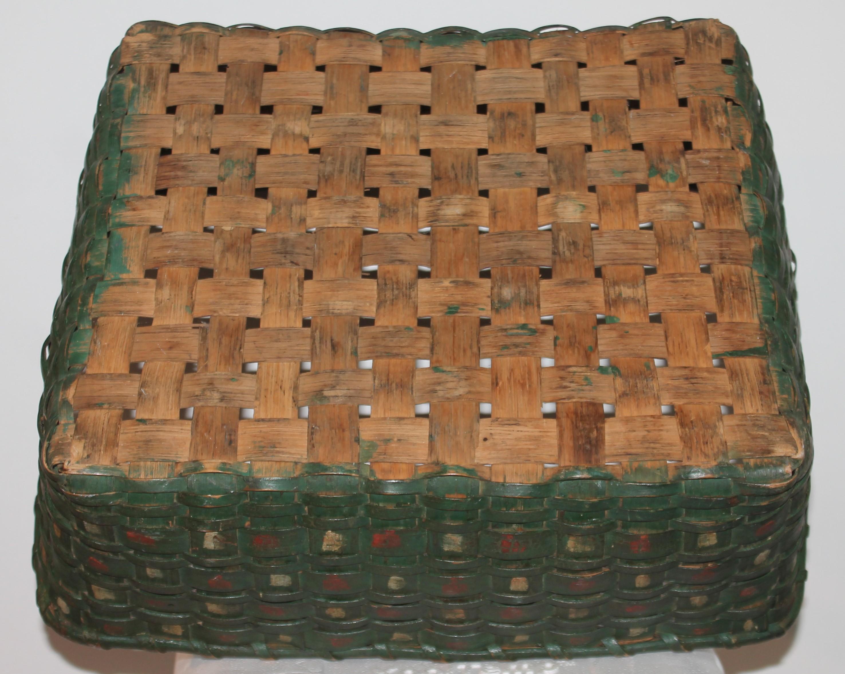 Hand-Woven 19thc Paint Decorated Double Handled Basket