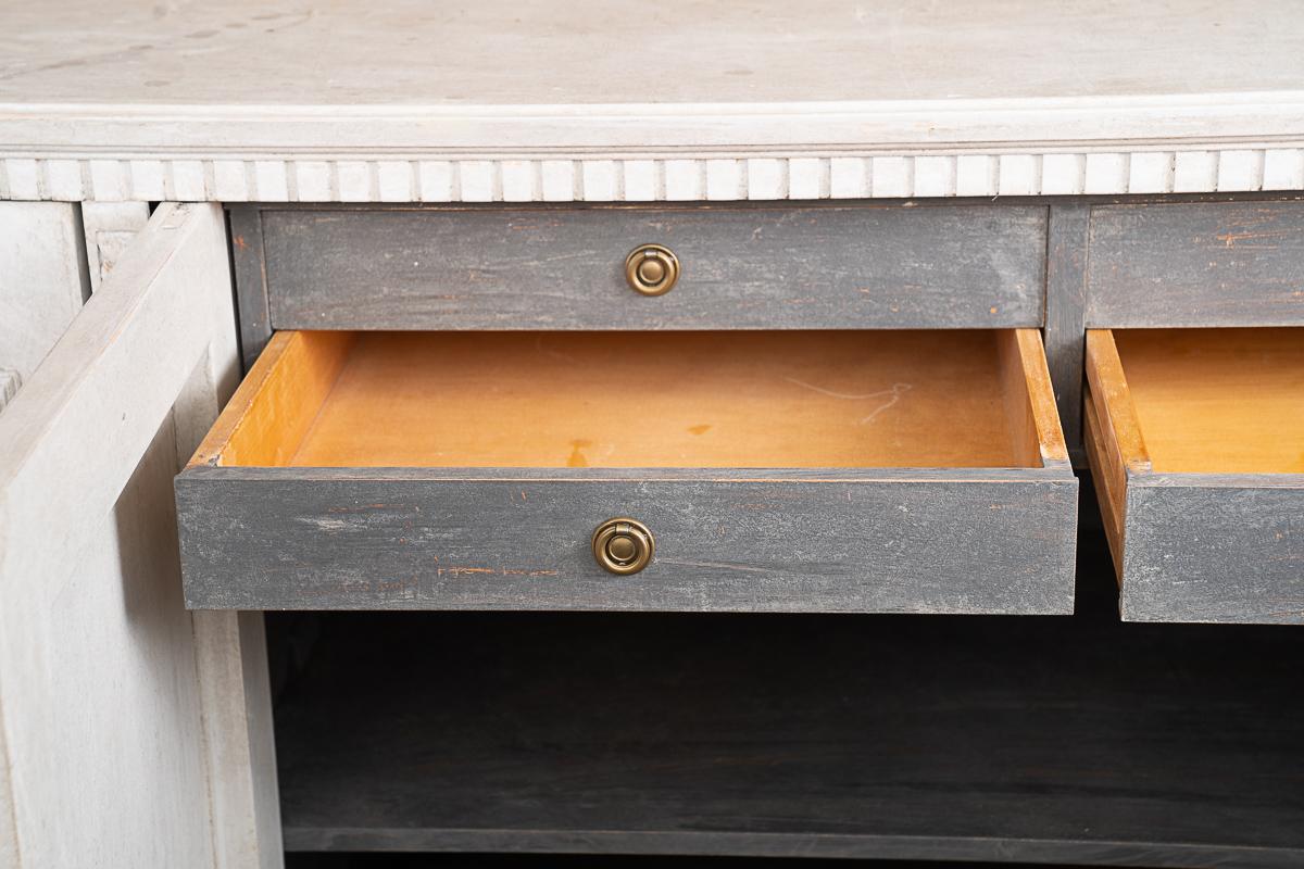 Brushed 19thc Painted and Carved Swedish Buffet