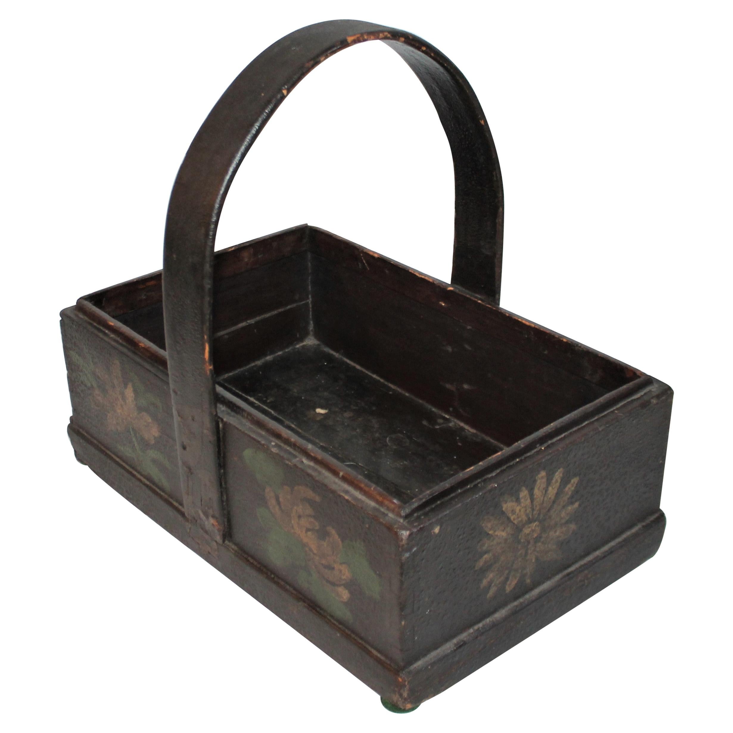 19th Century Painted Apple Basket Handmade For Sale