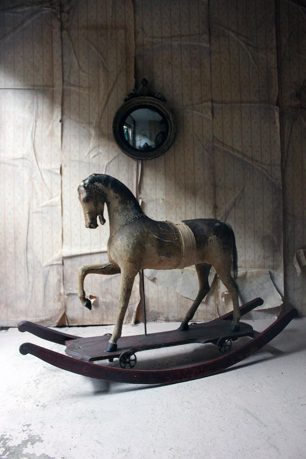 19th Century Painted, Carved & Horse Hide Rocking & Pull Horse, circa 1870-1880 6