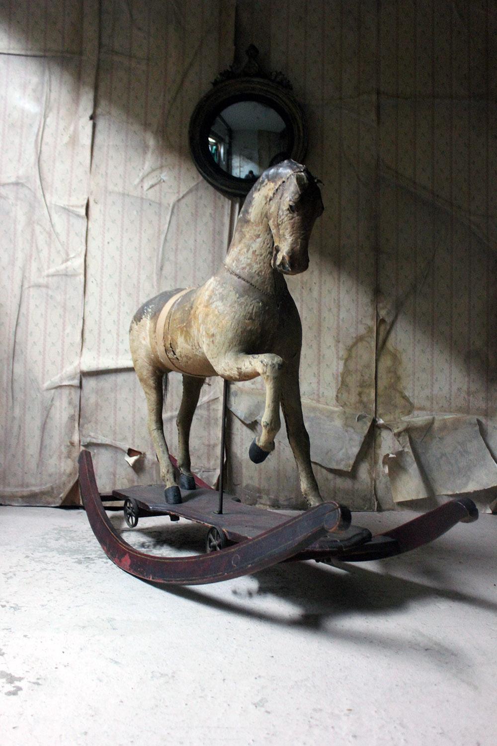 19th Century Painted, Carved & Horse Hide Rocking & Pull Horse, circa 1870-1880 7