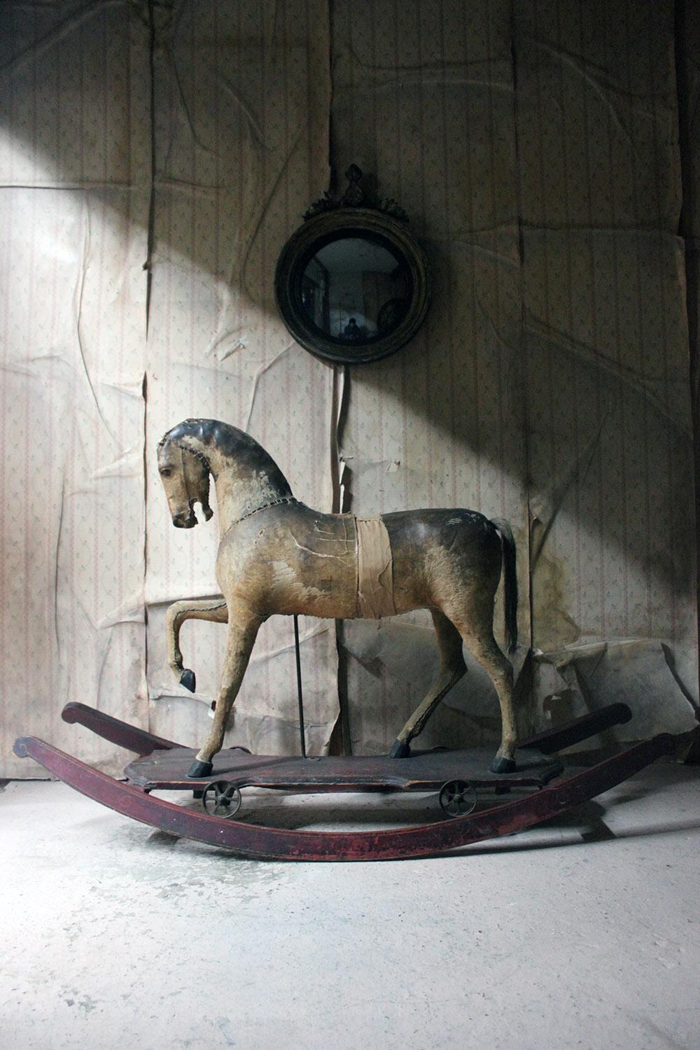 19th Century Painted, Carved & Horse Hide Rocking & Pull Horse, circa 1870-1880 13
