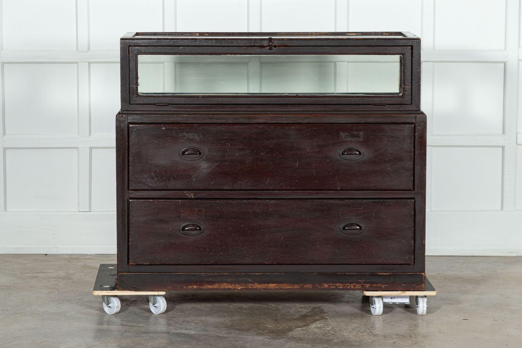 circa 1890
19thC Painted Glazed Pine Haberdashery Counter Cabinet Drawers
sku 1609
W124 x D59 x H101 cm