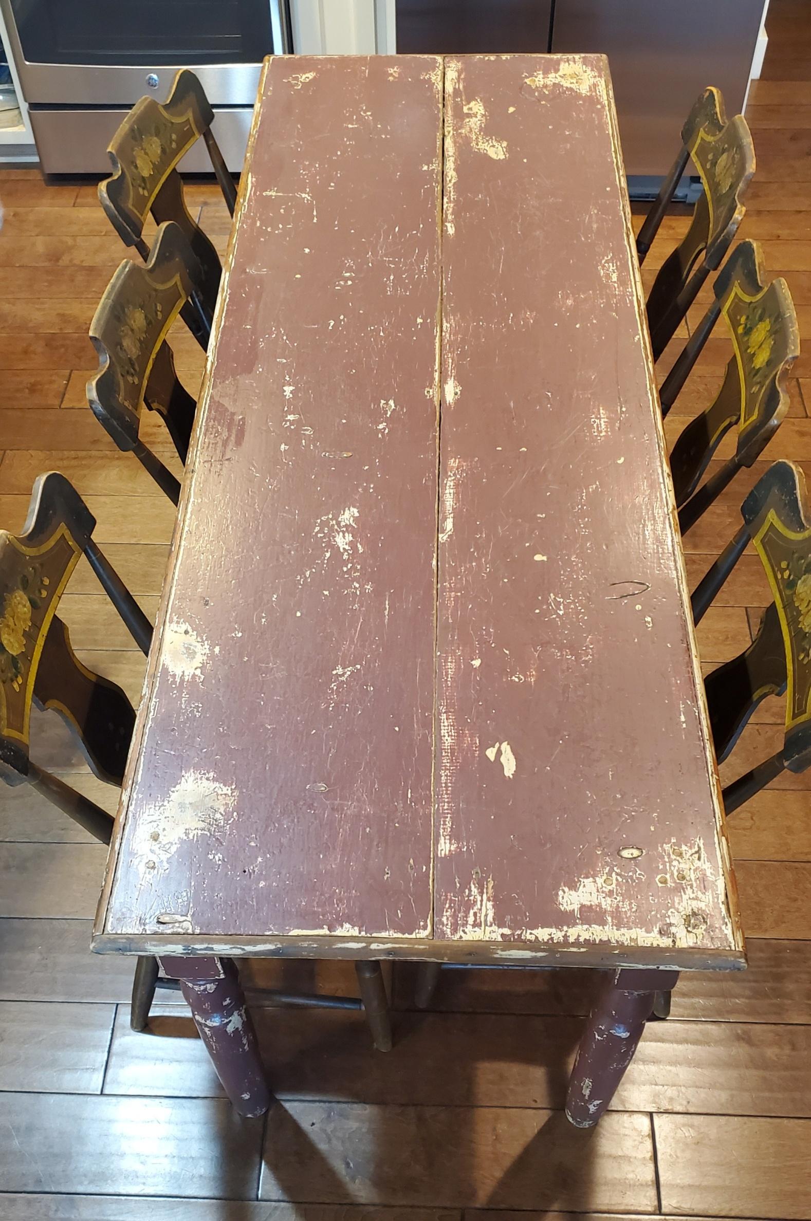 19th Century Painted Harvest Table Burg, Over Cream Paint 1