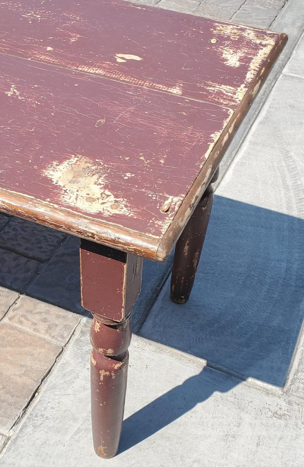 American 19th Century Painted Harvest Table Burg, Over Cream Paint