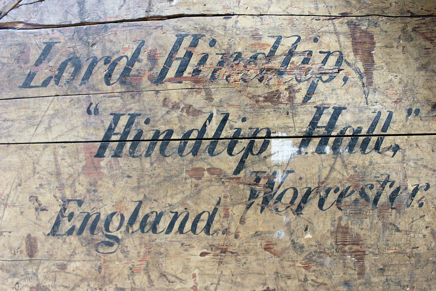 English Painted Pine Estate Made Trunk, Signwritten for Lord Hindlip, Hindlip Hall