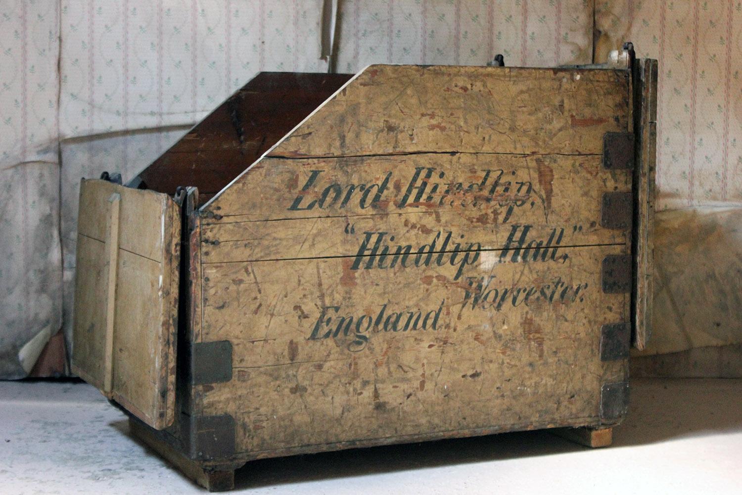 Mid-19th Century Painted Pine Estate Made Trunk, Signwritten for Lord Hindlip, Hindlip Hall