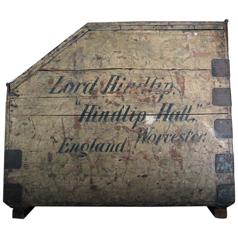 Painted Pine Estate Made Trunk, Signwritten for Lord Hindlip, Hindlip Hall