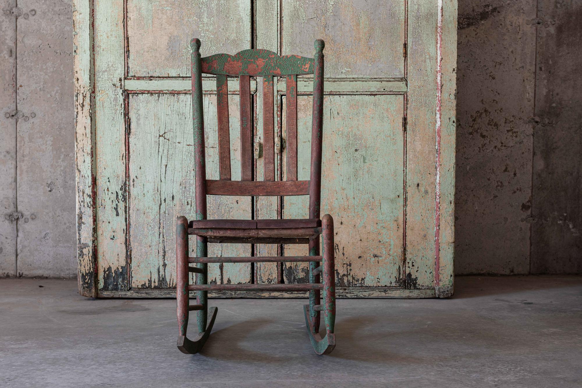 Pine 19thC Painted Rustic Rocking Chair