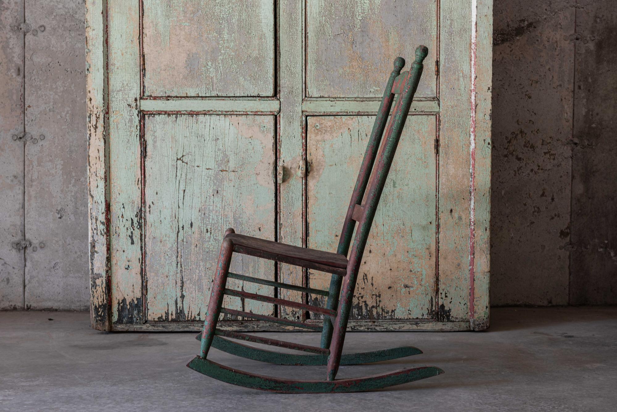 19thC Painted Rustic Rocking Chair 1