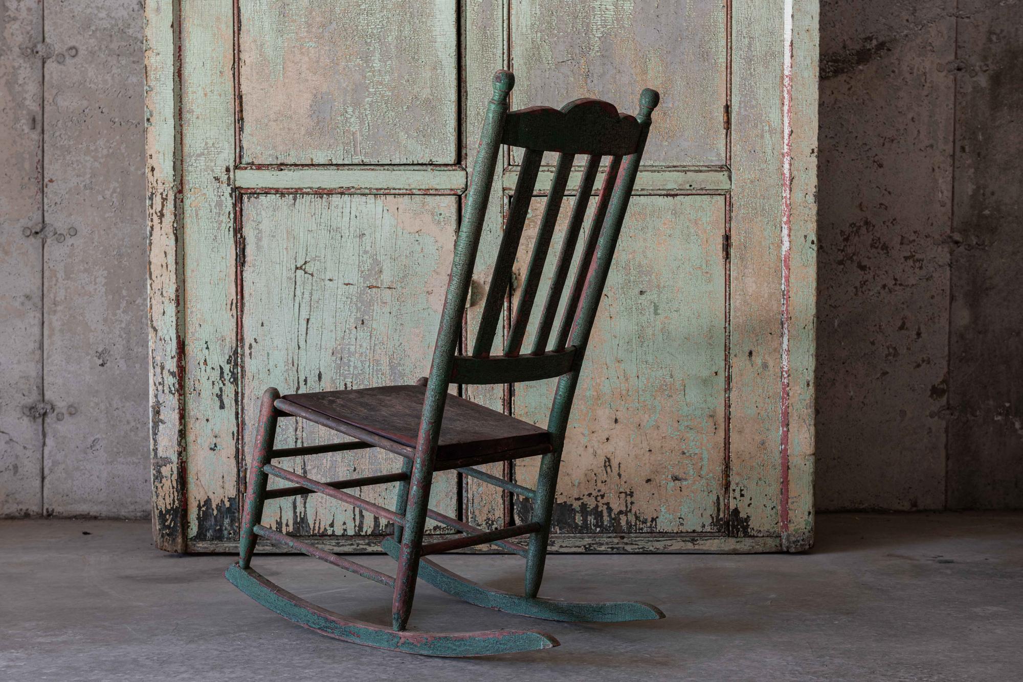 19thC Painted Rustic Rocking Chair For Sale at 1stDibs