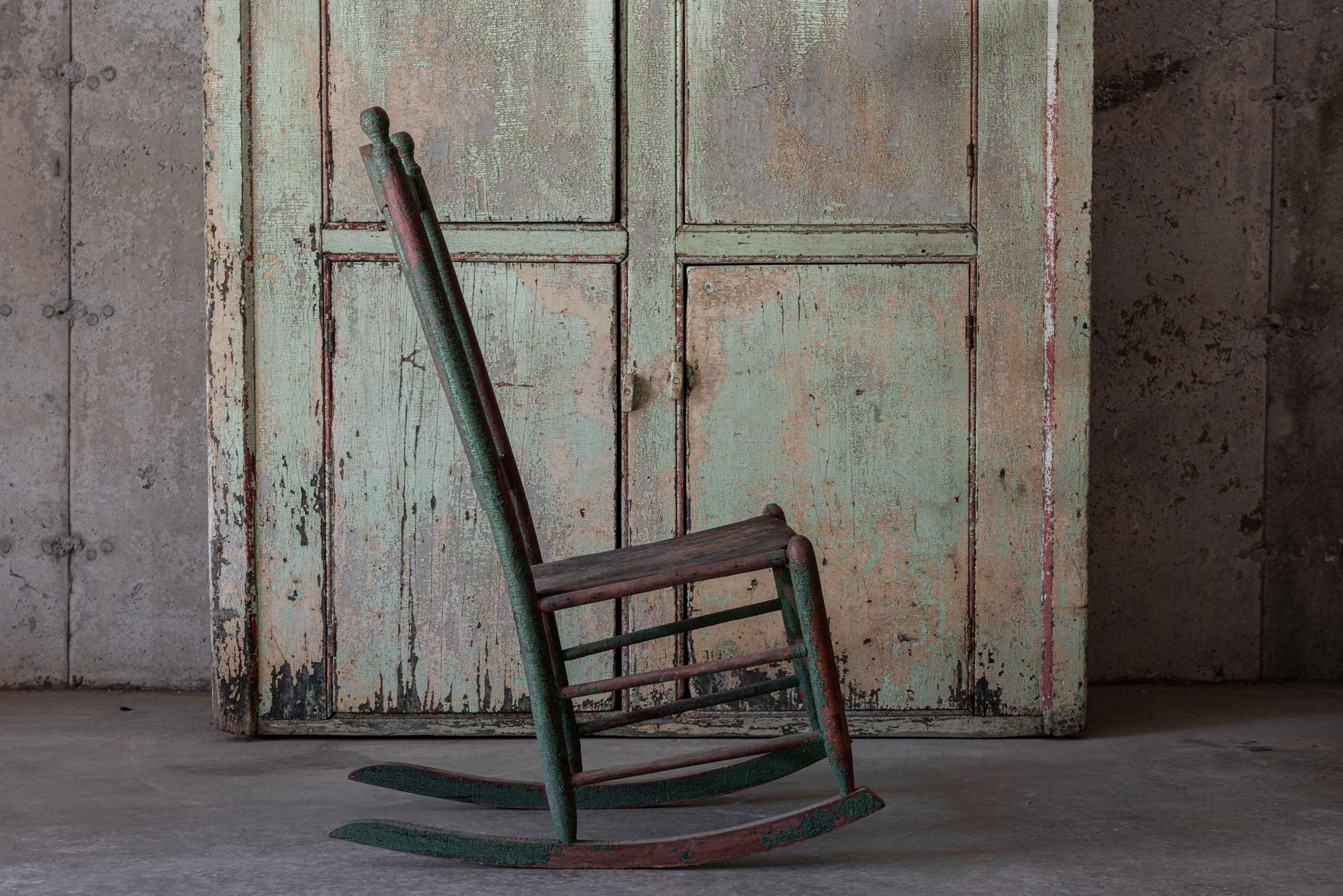 19thC Painted Rustic Rocking Chair For Sale at 1stDibs