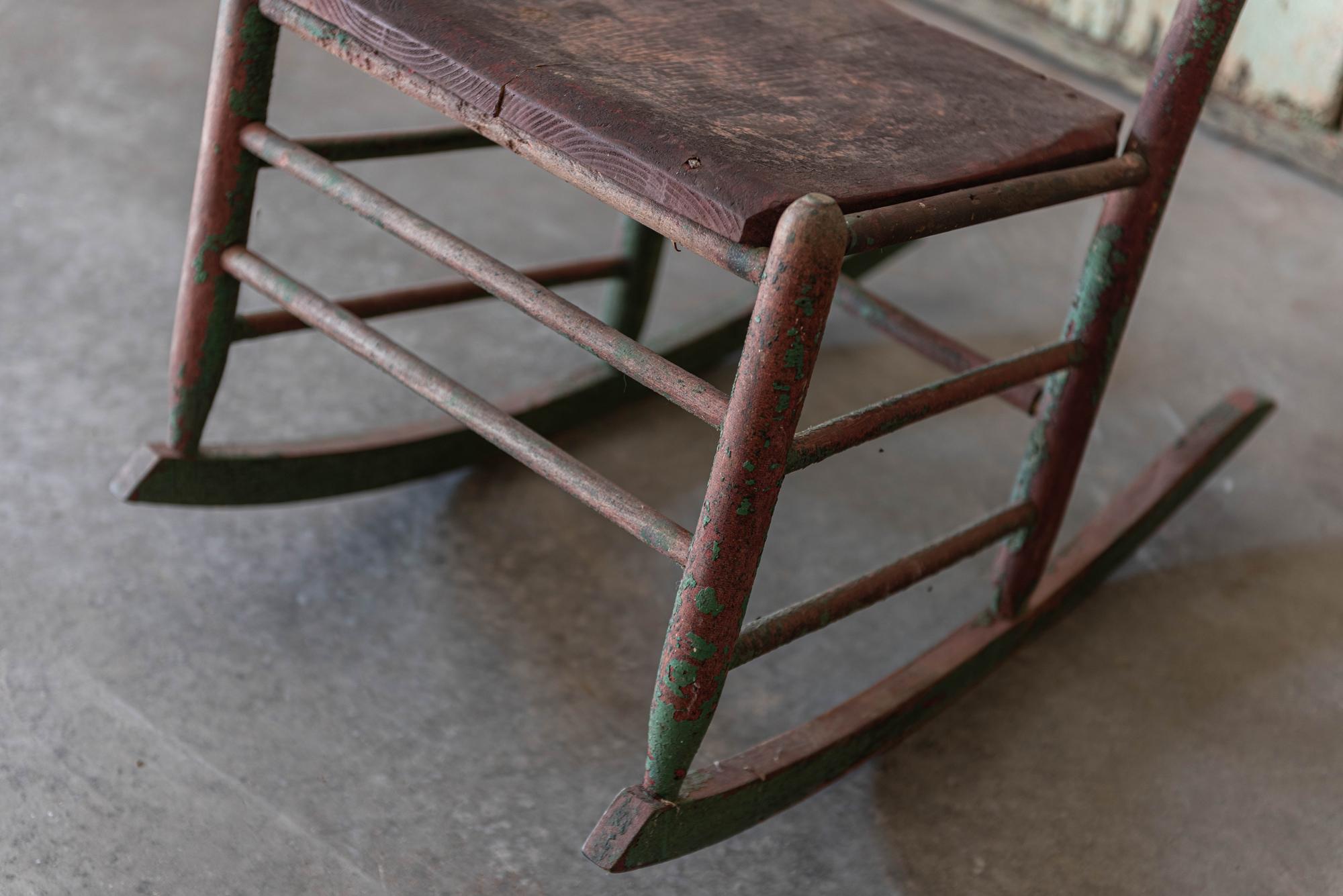 Hand-Painted 19thC Painted Rustic Rocking Chair