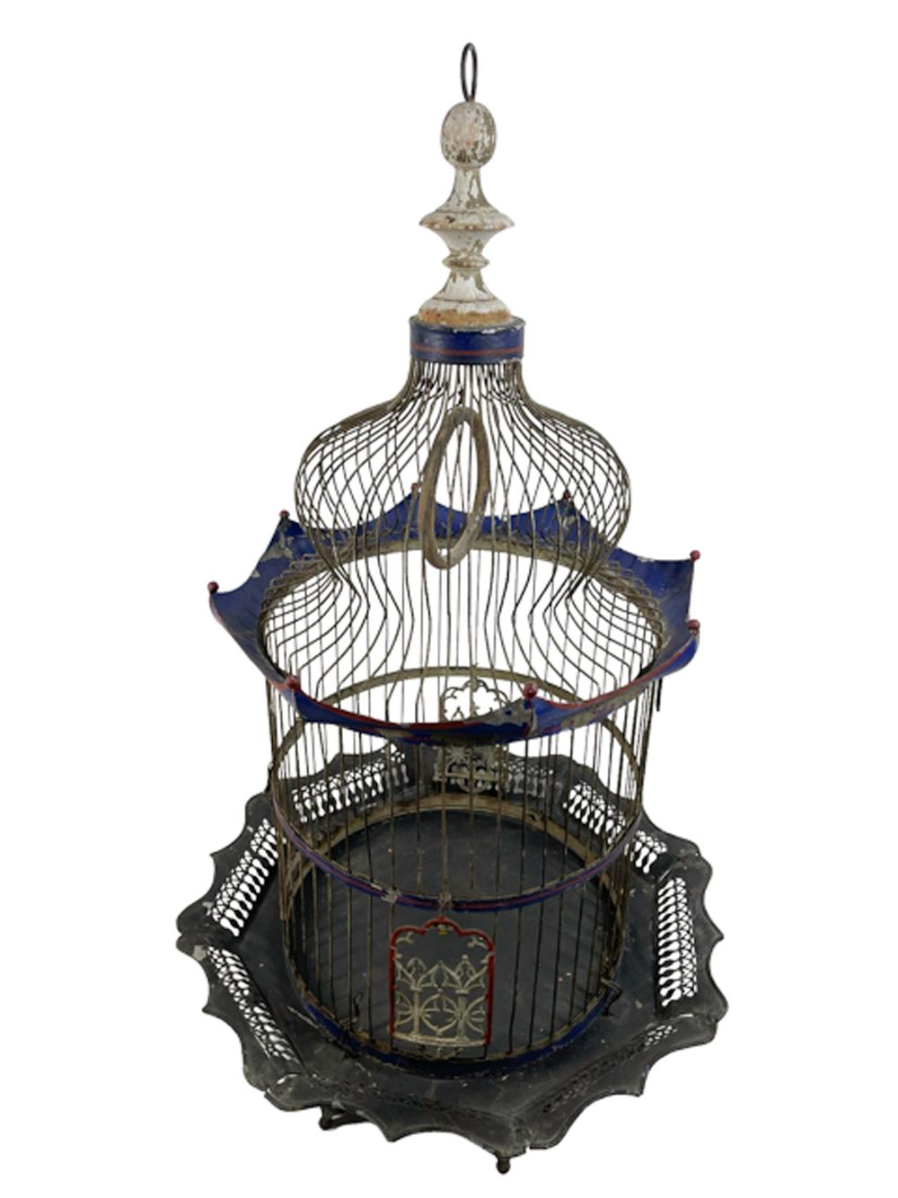 Japonisme 19thc Painted Sheet Metal and Wire Birdcage John Maxheimer, New York, NY, 1885 For Sale