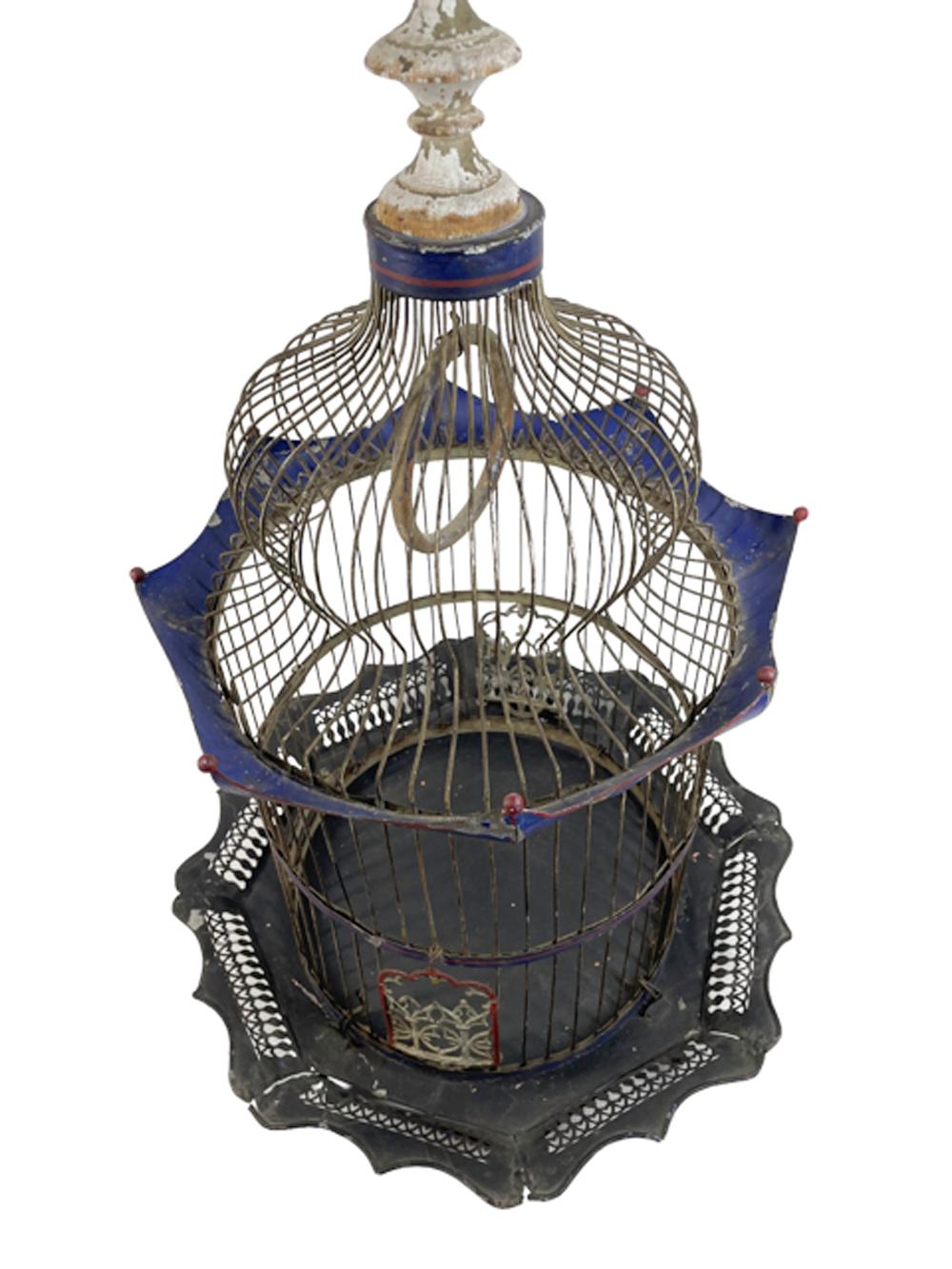 American 19thc Painted Sheet Metal and Wire Birdcage John Maxheimer, New York, NY, 1885 For Sale