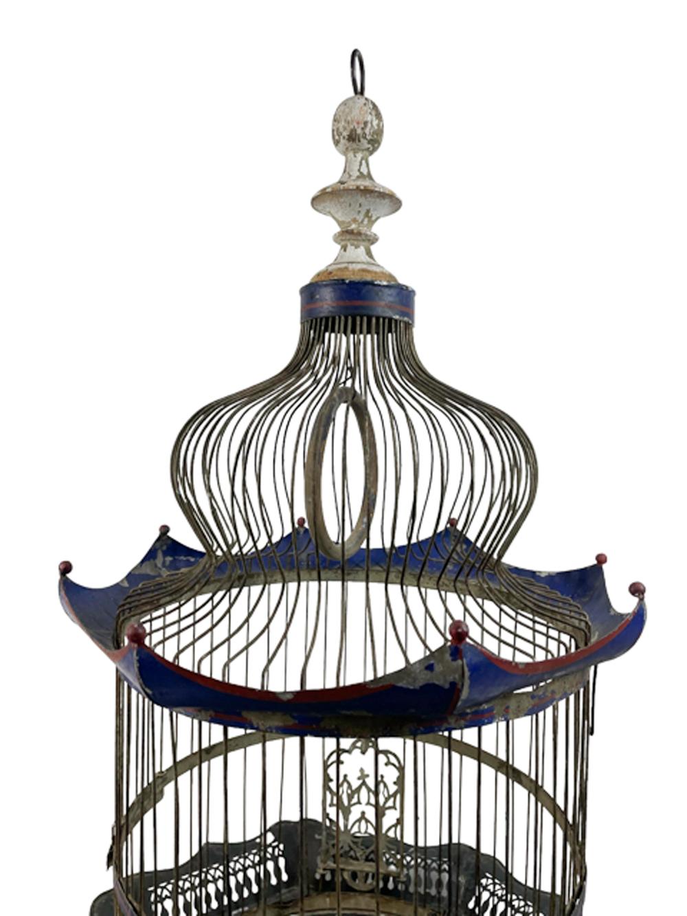 19th Century 19thc Painted Sheet Metal and Wire Birdcage John Maxheimer, New York, NY, 1885 For Sale