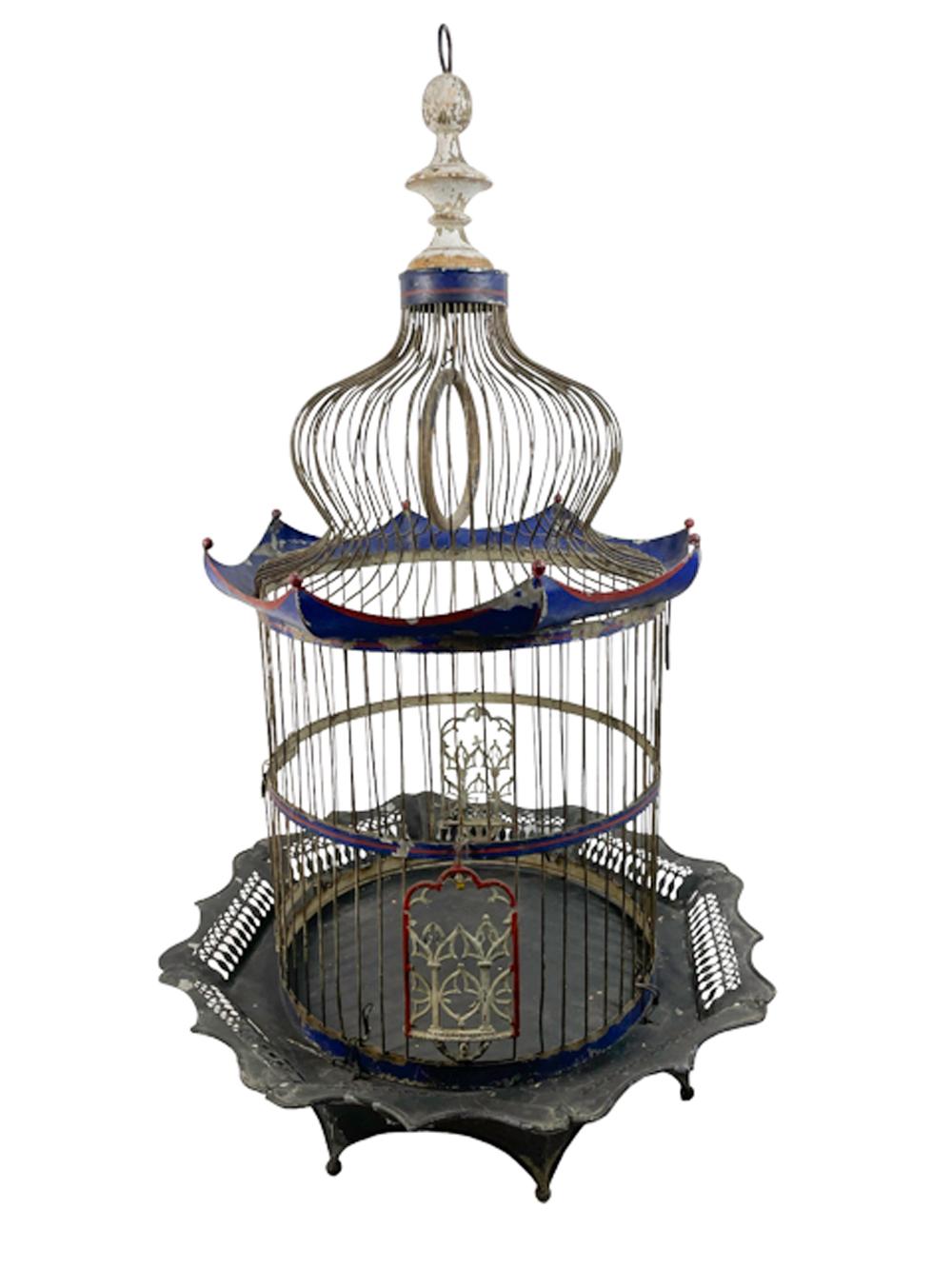 19thc Painted Sheet Metal and Wire Birdcage John Maxheimer, New York, NY, 1885 For Sale 1
