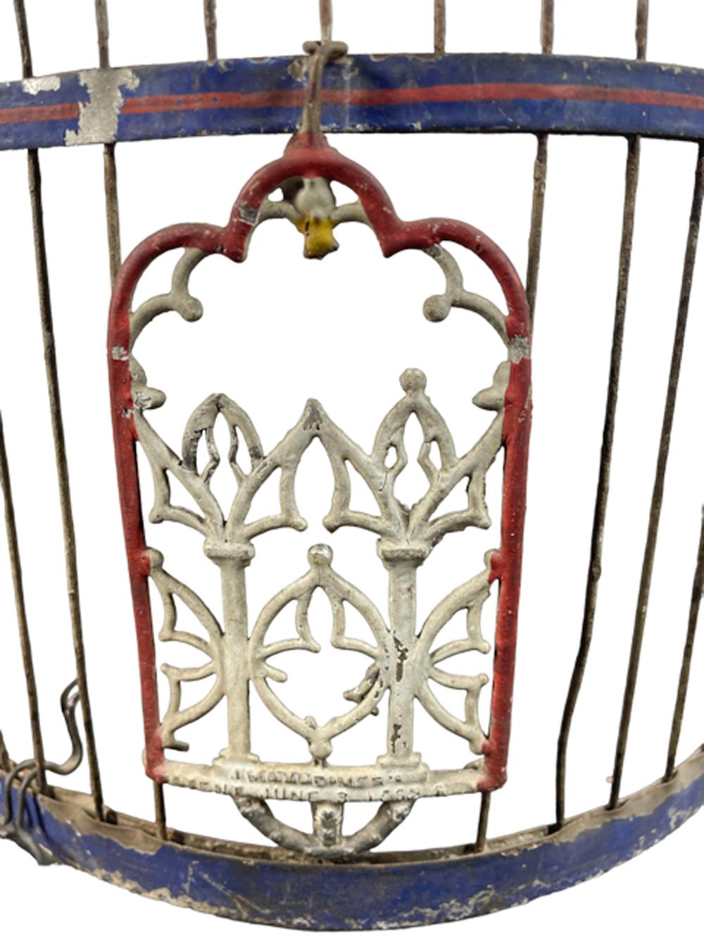 19thc Painted Sheet Metal and Wire Birdcage John Maxheimer, New York, NY, 1885 For Sale 2