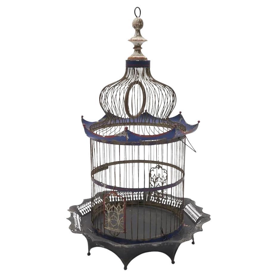 19thc Painted Sheet Metal and Wire Birdcage John Maxheimer, New York, NY, 1885 For Sale