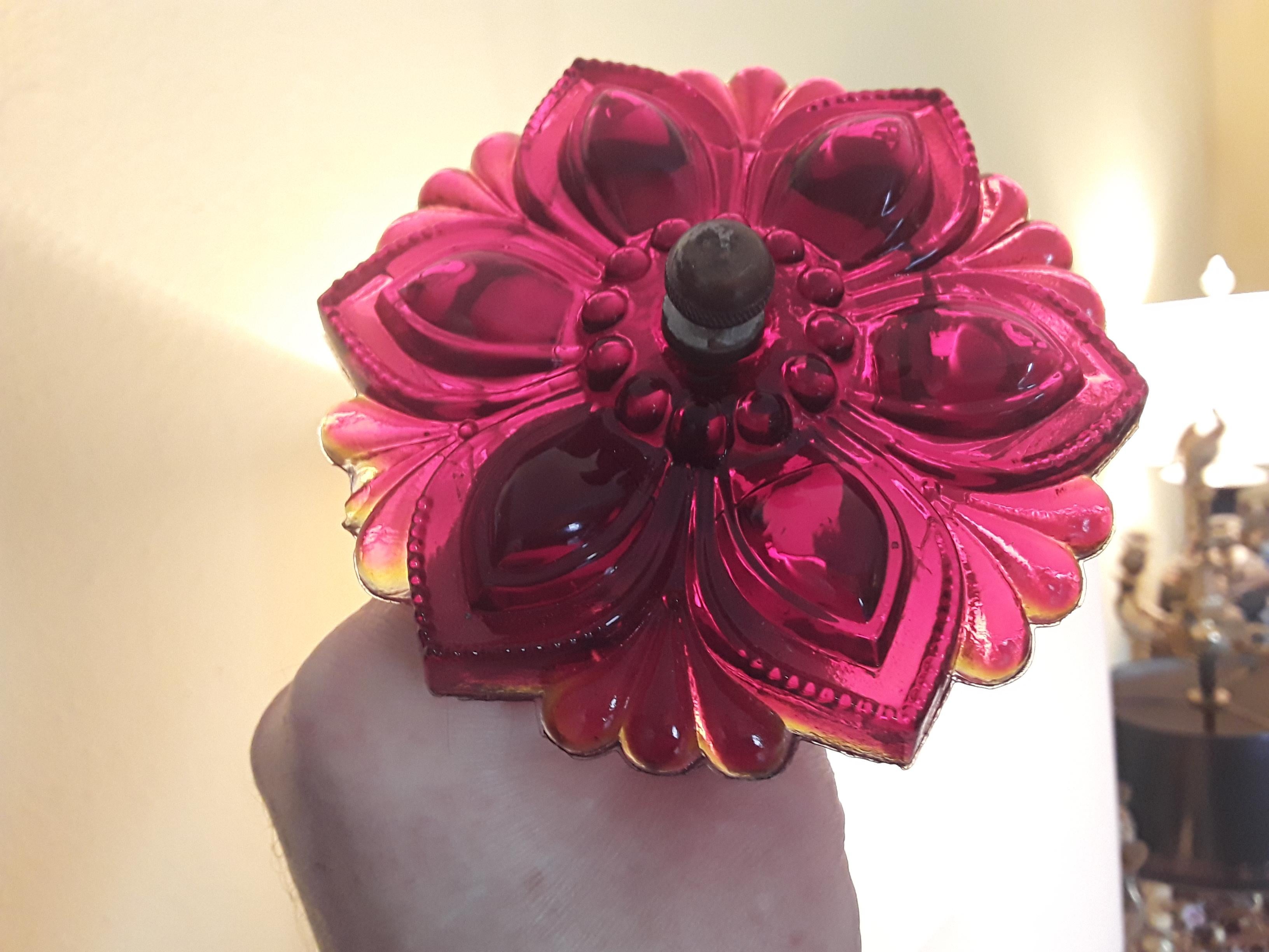 19thc Pair Art Nouveau Ruby Red Art Glass Flowers - Drapery Tiebacks For Sale 6