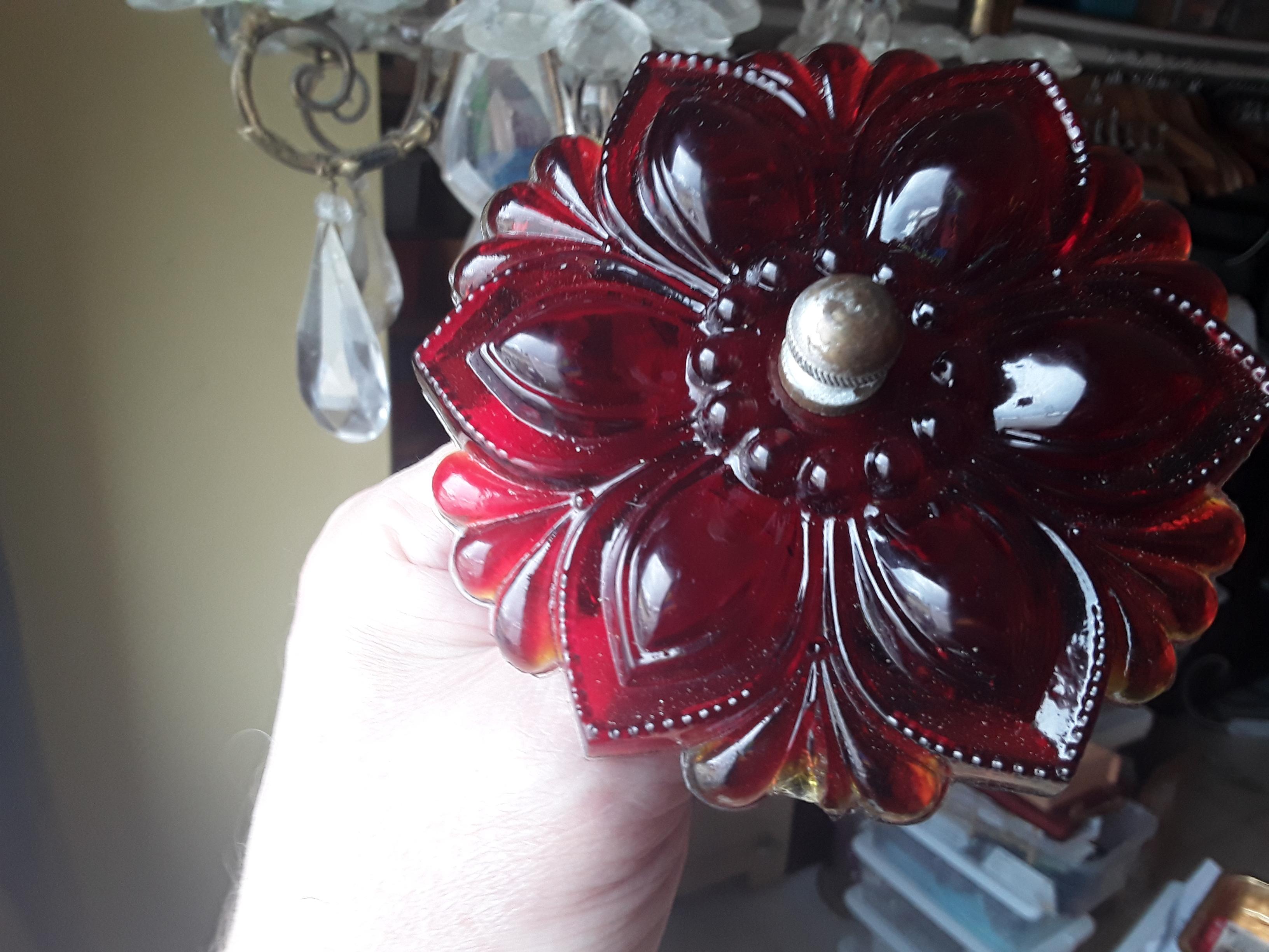 Late 19th Century 19thc Pair Art Nouveau Ruby Red Art Glass Flowers - Drapery Tiebacks For Sale