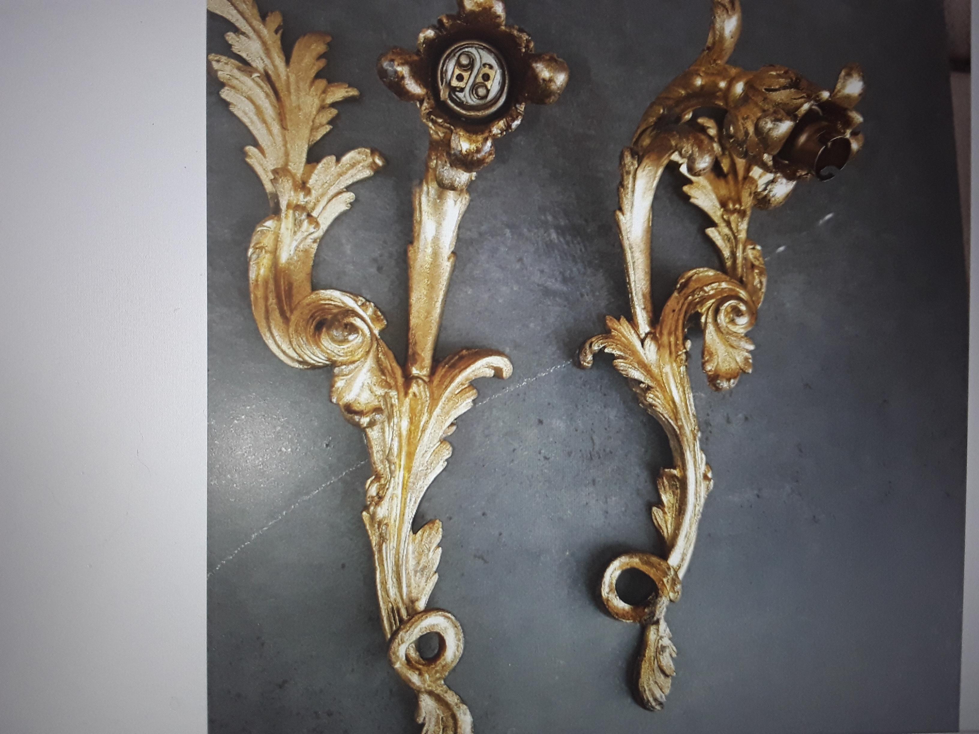 Late 19th Century 19thc Pair French Antique Louis XV Rococo style Dore Bronze Wall Sconces For Sale