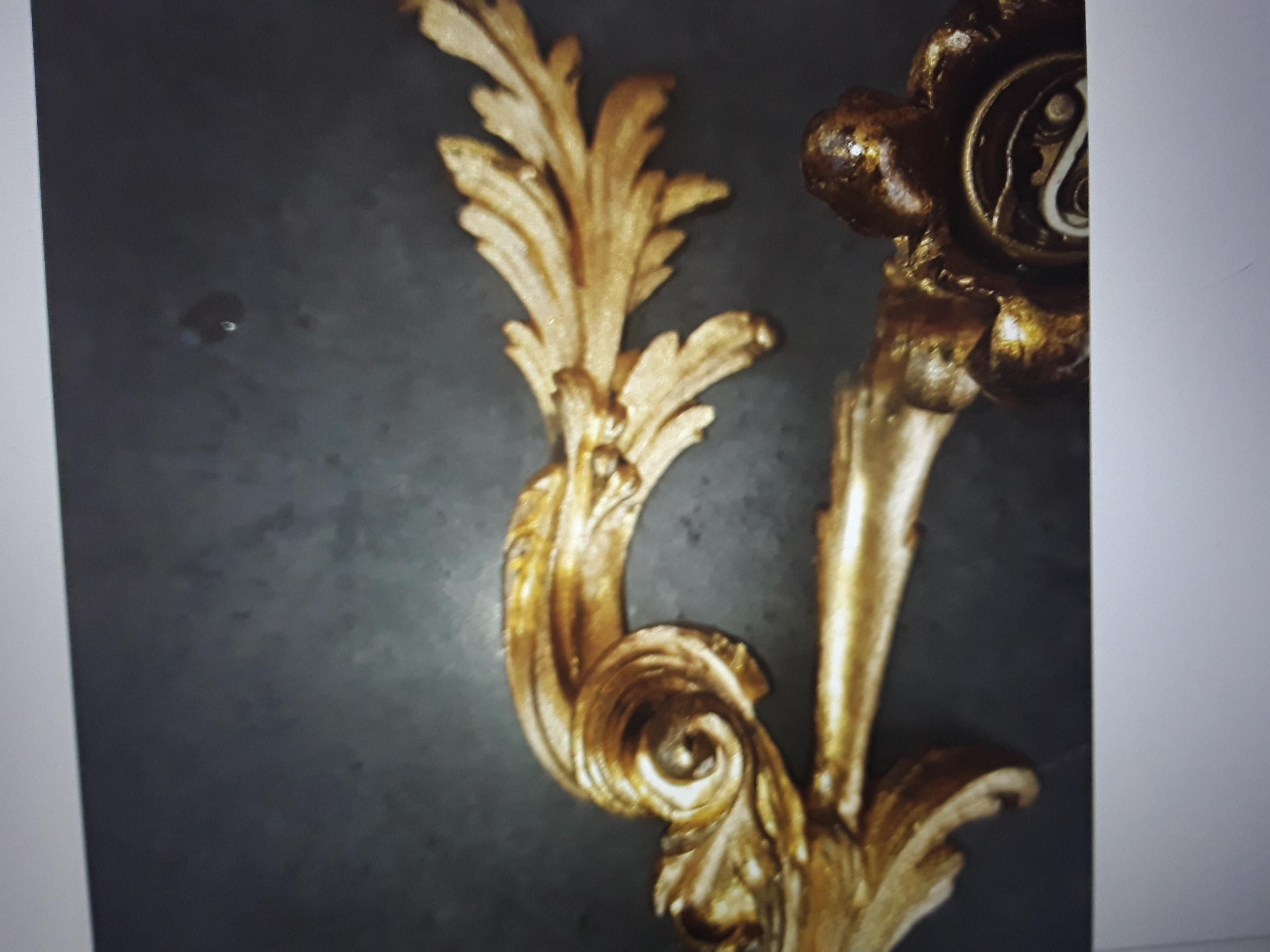 19thc Pair French Antique Louis XV Rococo style Dore Bronze Wall Sconces For Sale 3