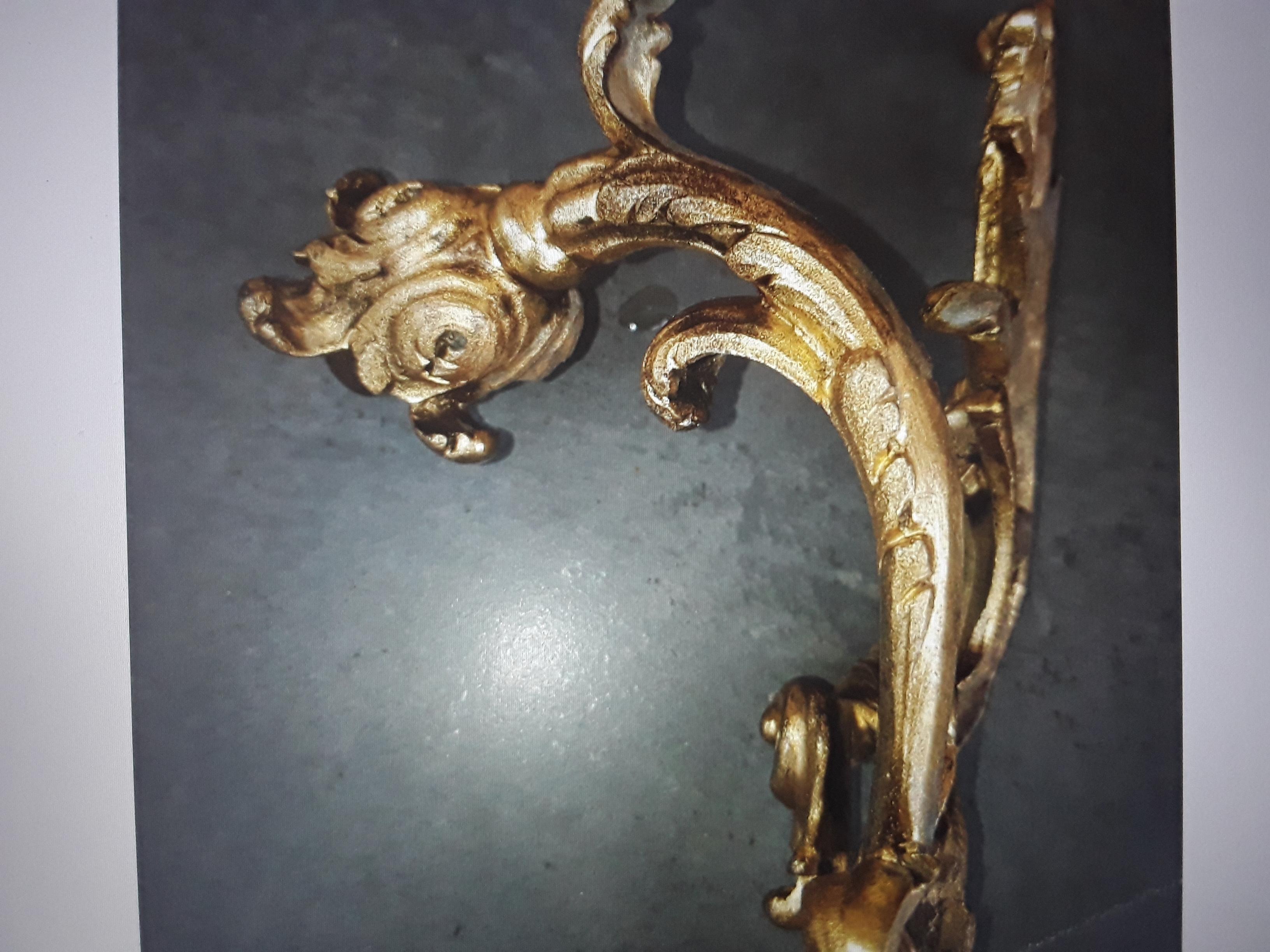 19thc Pair French Antique Louis XV Rococo style Dore Bronze Wall Sconces For Sale 5