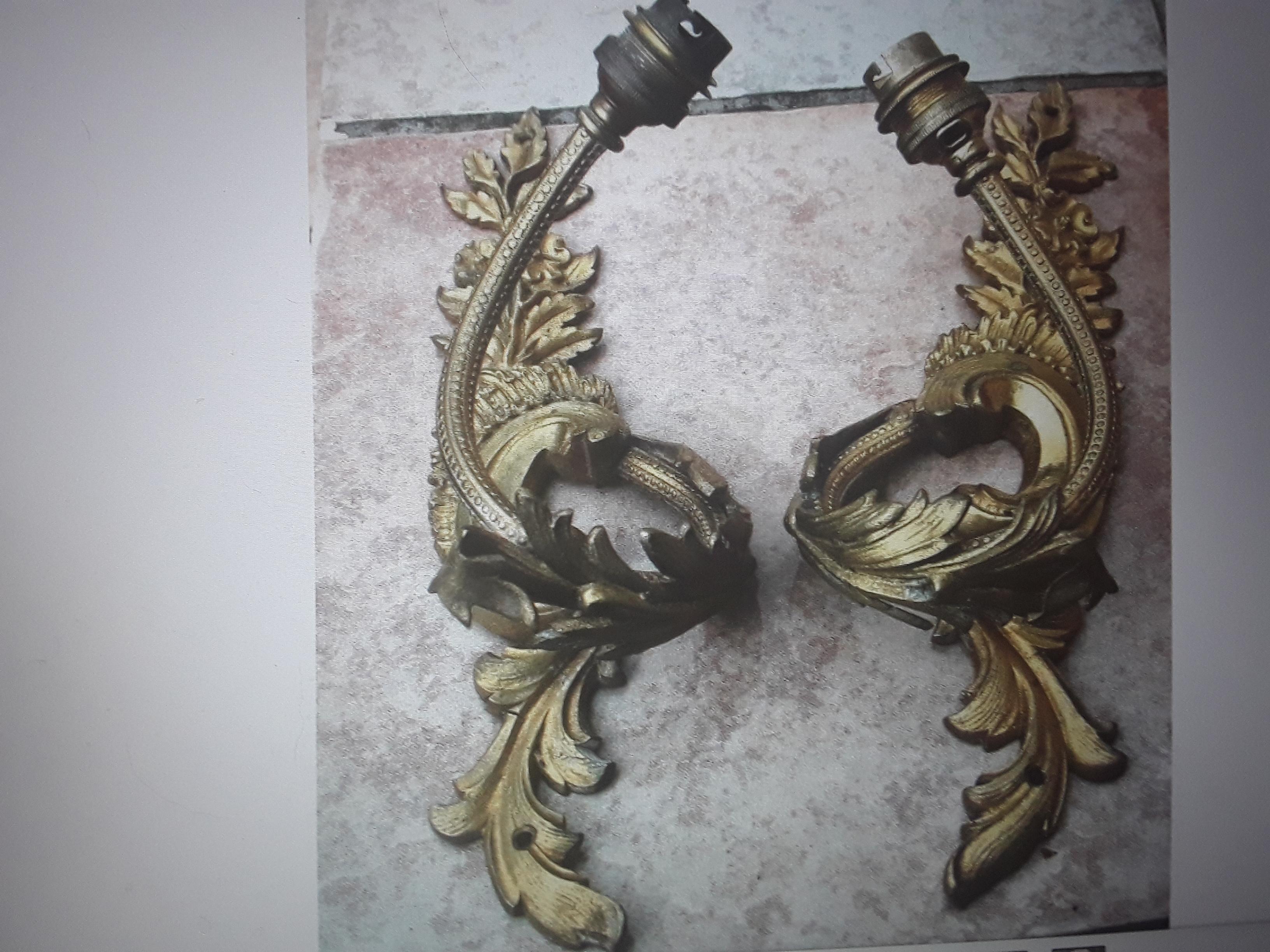 Late 19th Century 19thc Pair French Louis XV / Louis XVI Transitional Gilt Bronze Wall Sconces For Sale