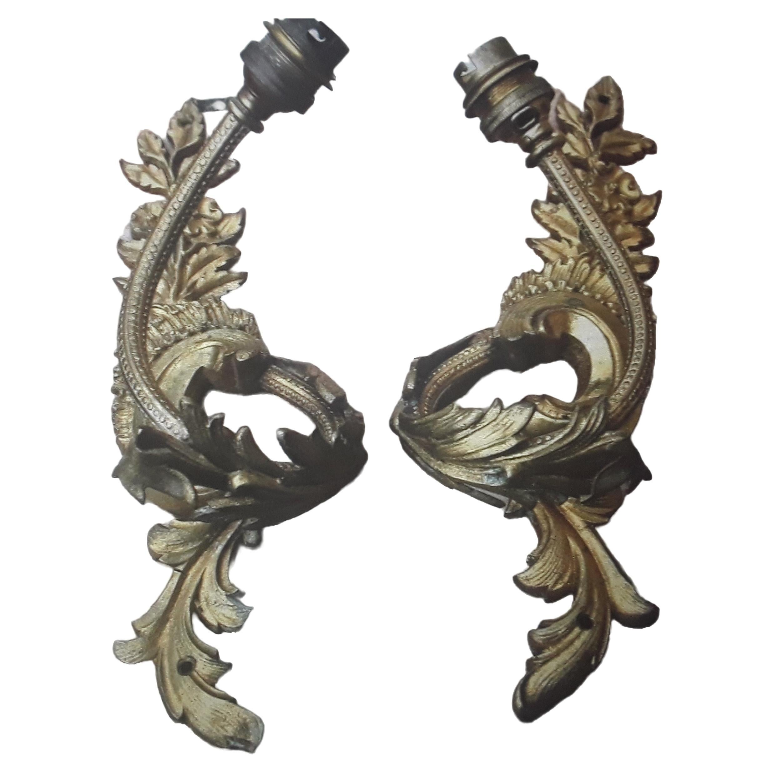 19thc Pair French Louis XV / Louis XVI Transitional Gilt Bronze Wall Sconces For Sale