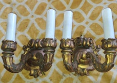 19thc Pair French Louis XV Manor style Carved Giltwood Rococo Wall Sconces