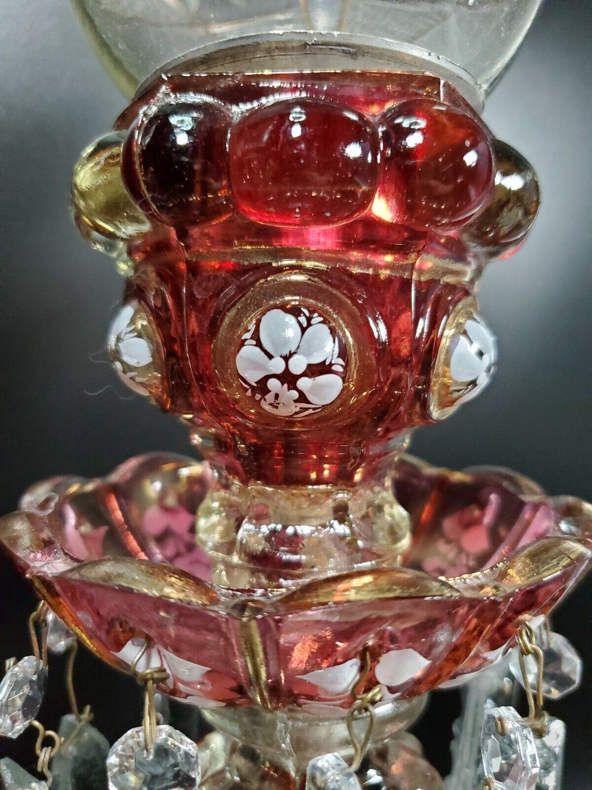 19thc Pair French Napoleon III Crystal Medallion Candle Lamps attrib Baccarat For Sale 5