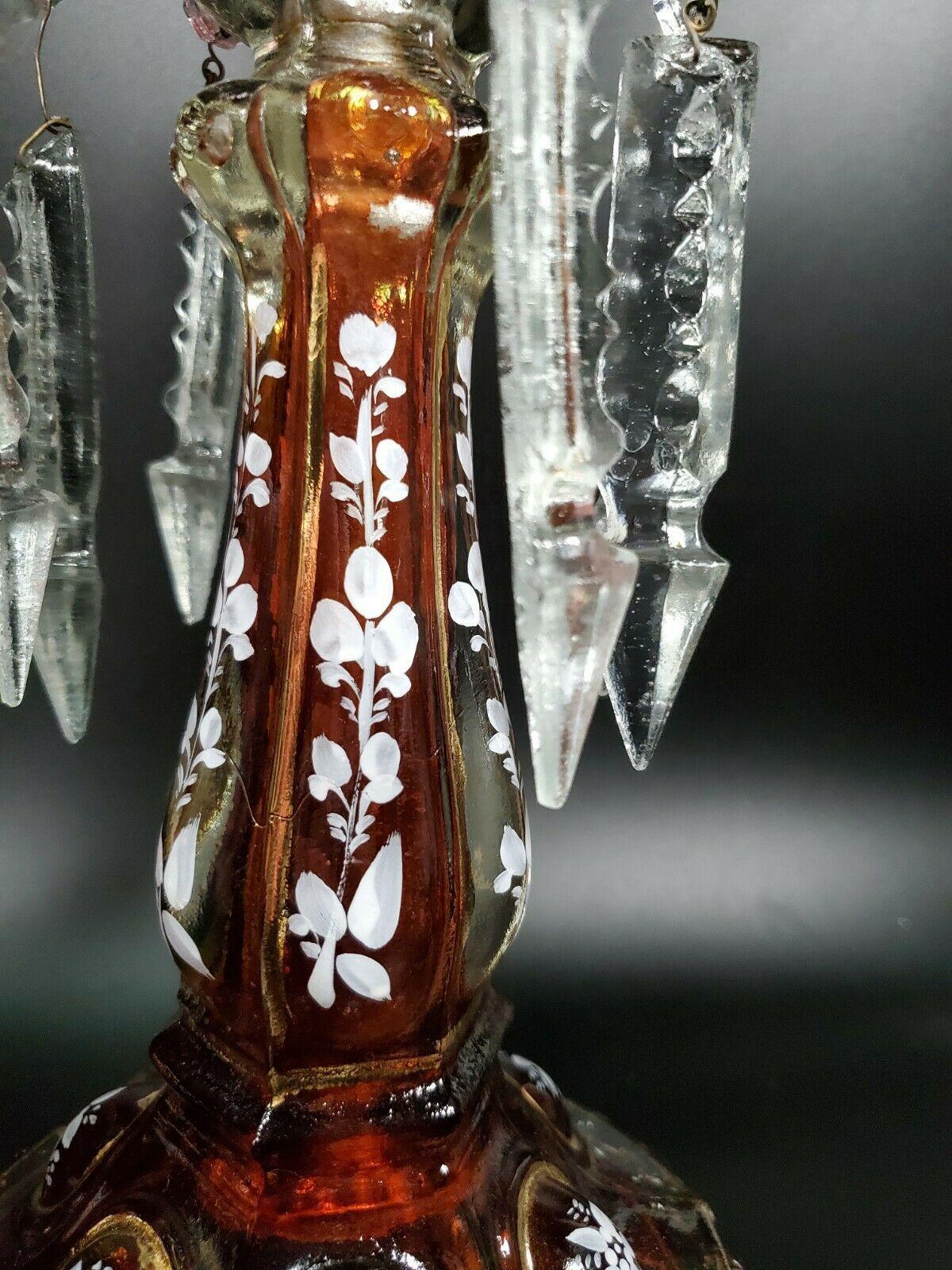 19thc Pair French Napoleon III Crystal Medallion Candle Lamps attrib Baccarat For Sale 3